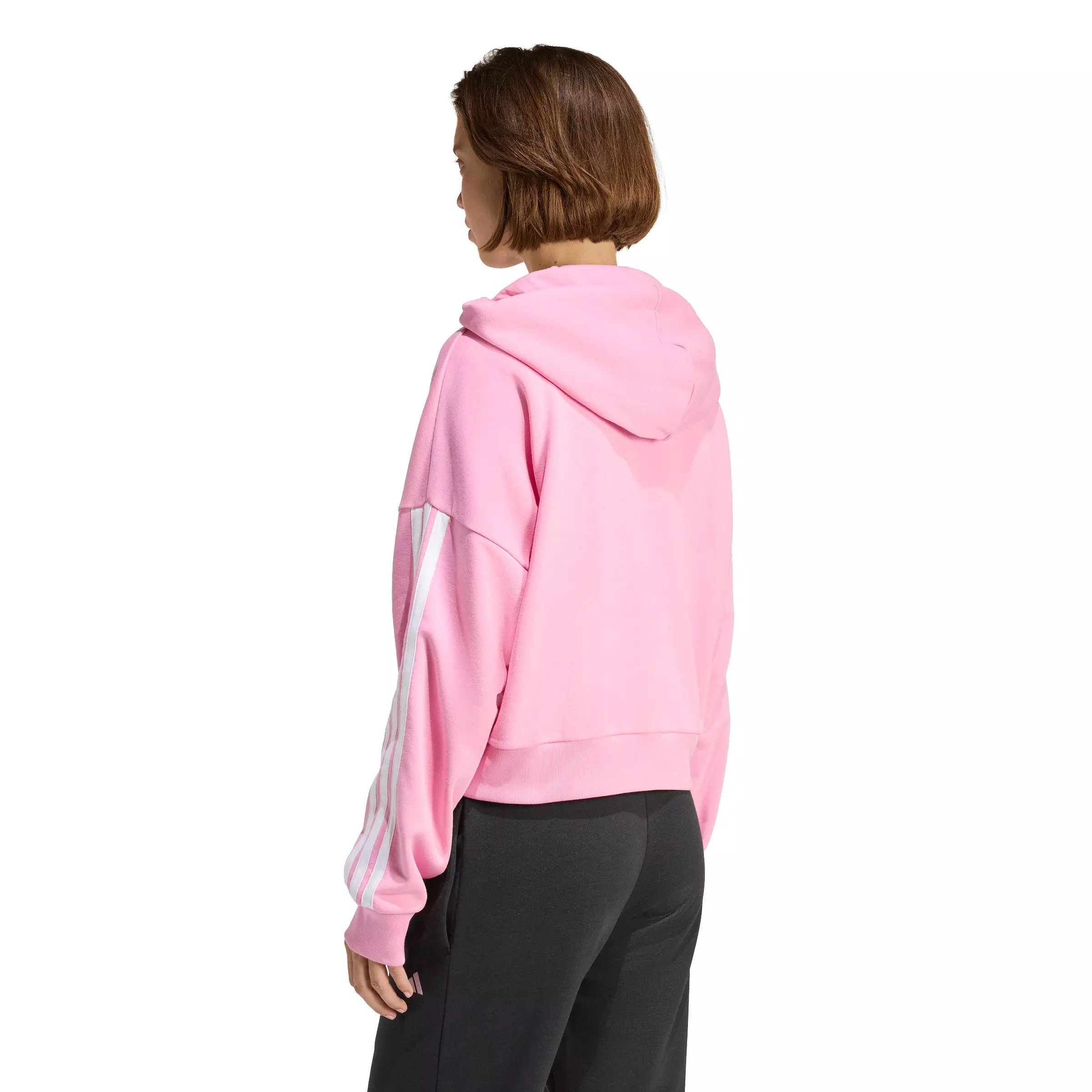 adidas Women's Essentials 3-Stripes French Terry Quarter-Zip Hoodie -Dk Pink - DK PINK