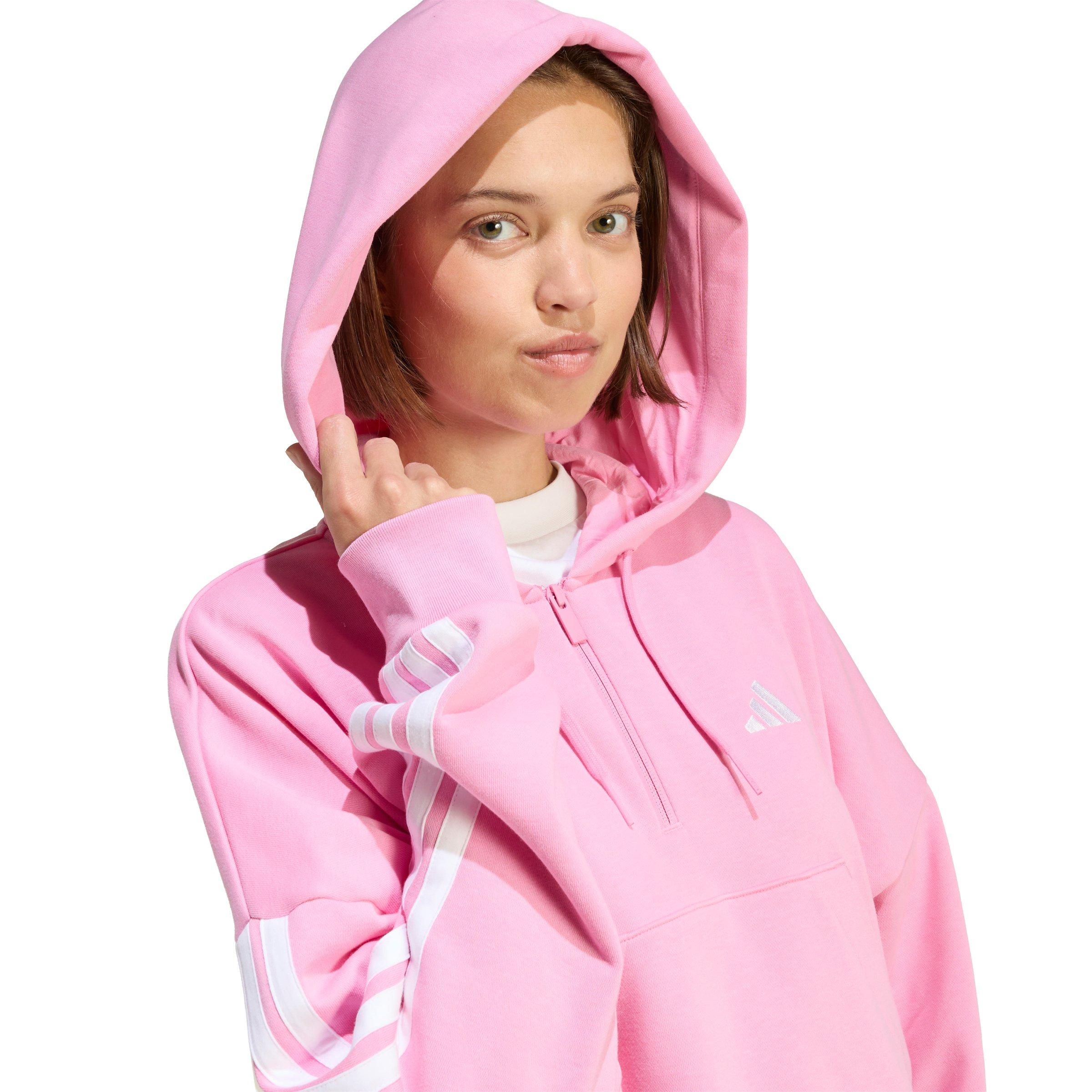 adidas Women's Essentials 3-Stripes French Terry Quarter-Zip Hoodie -Dk Pink - DK PINK Thumbnail View 3