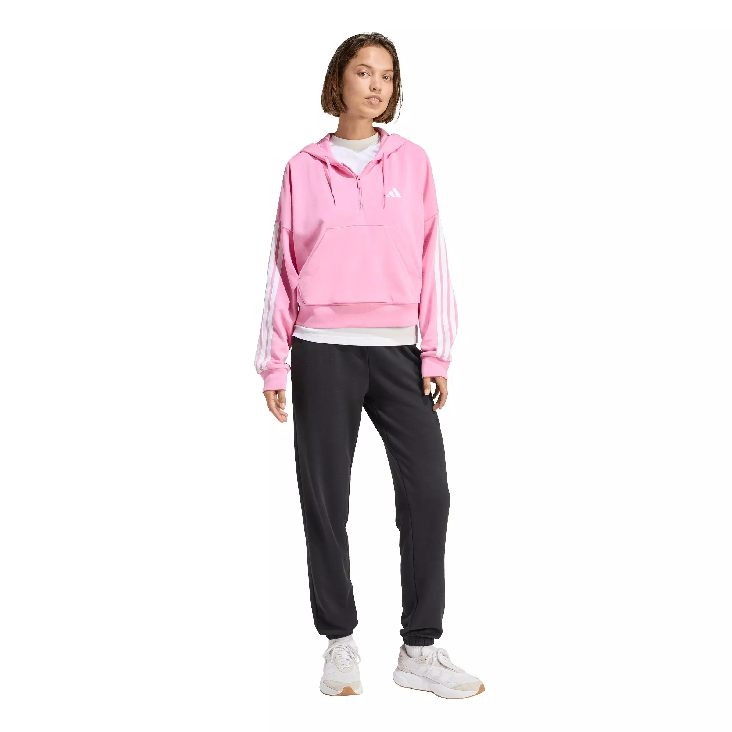 adidas Women's Essentials 3-Stripes French Terry Quarter-Zip Hoodie - Dk Pink - DK PINK