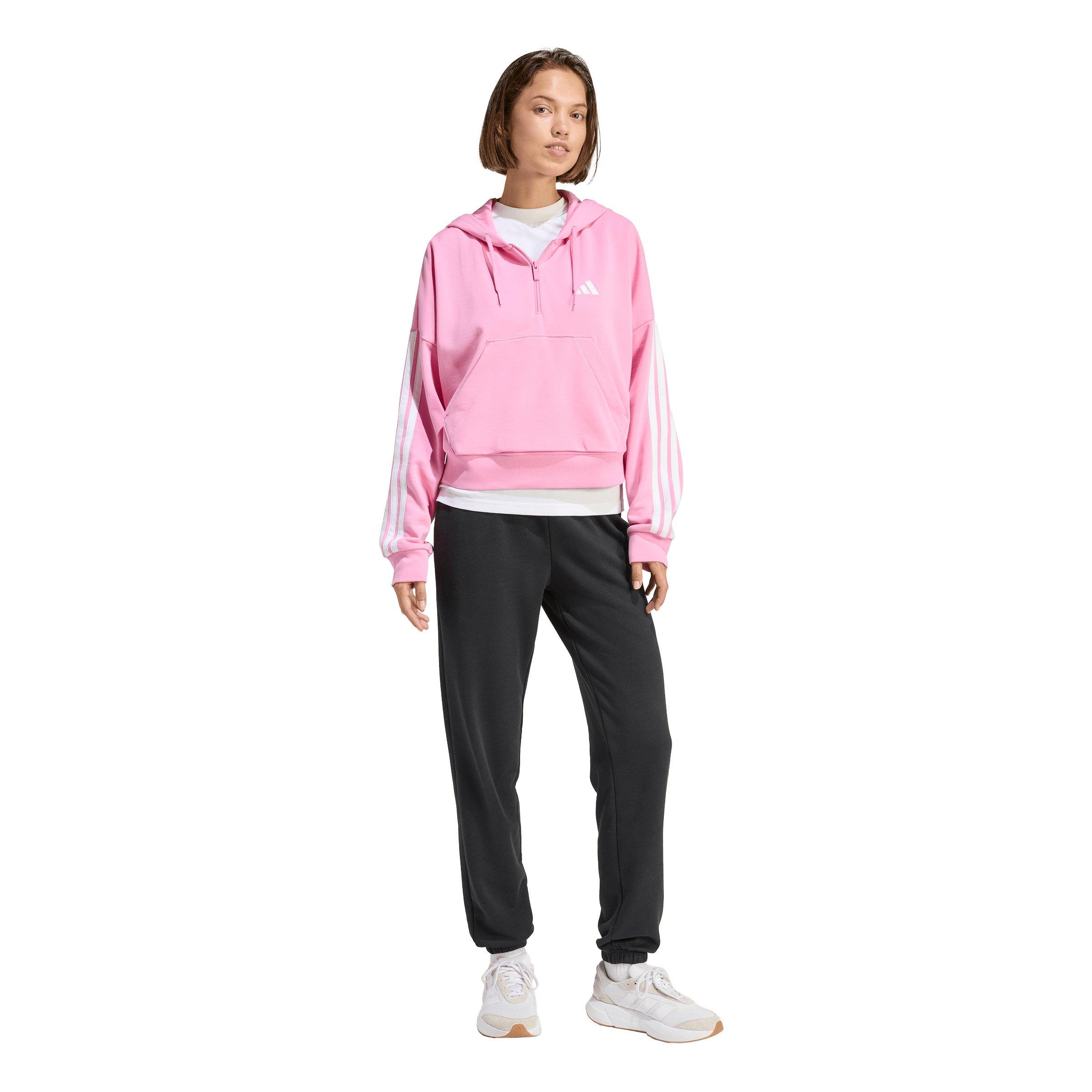 adidas Women's Essentials 3-Stripes French Terry Quarter-Zip Hoodie -Dk Pink - DK PINK Thumbnail View 5