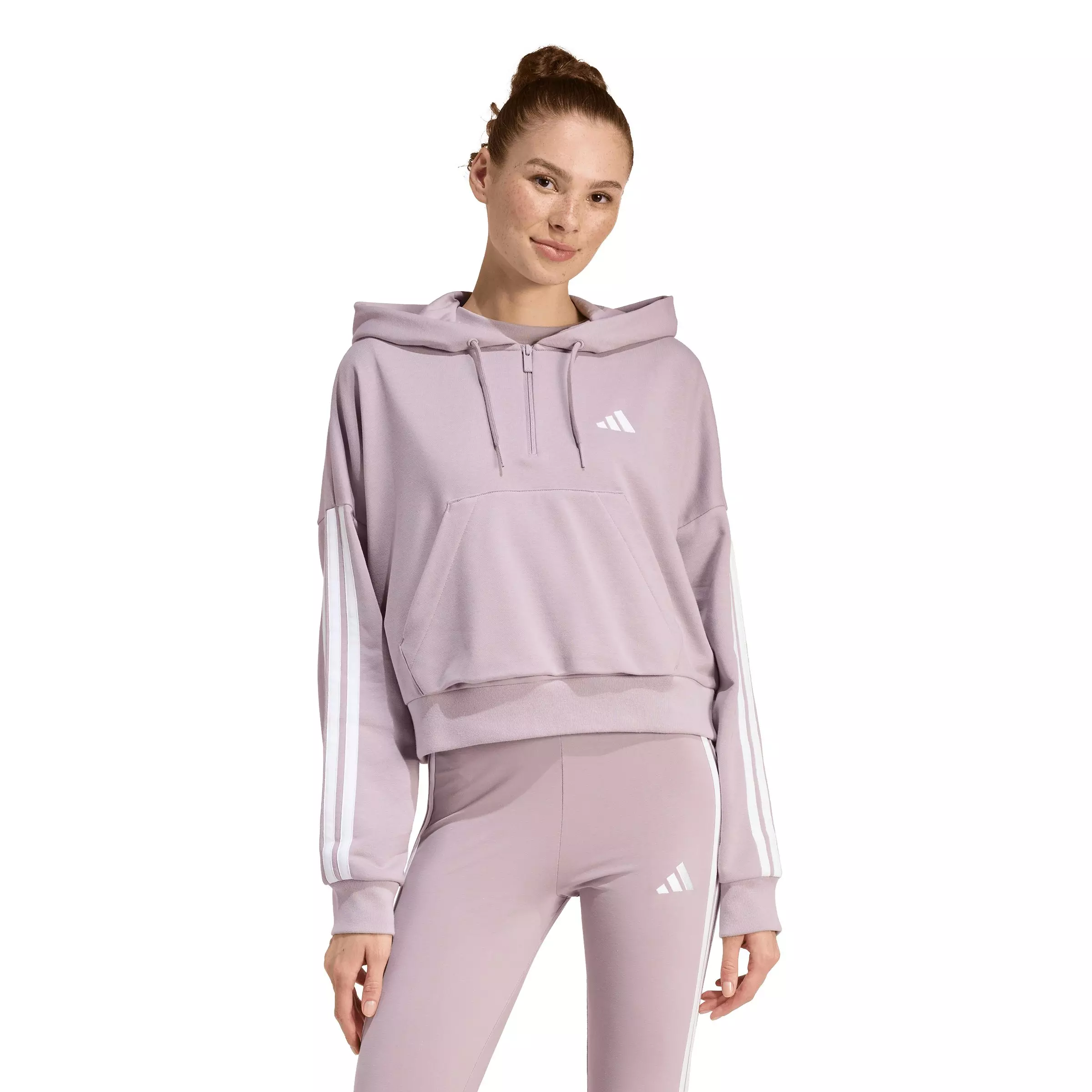 adidas Women's Essentials 3-Stripes French Terry Quarter-Zip Hoodie -Lilac - LILAC