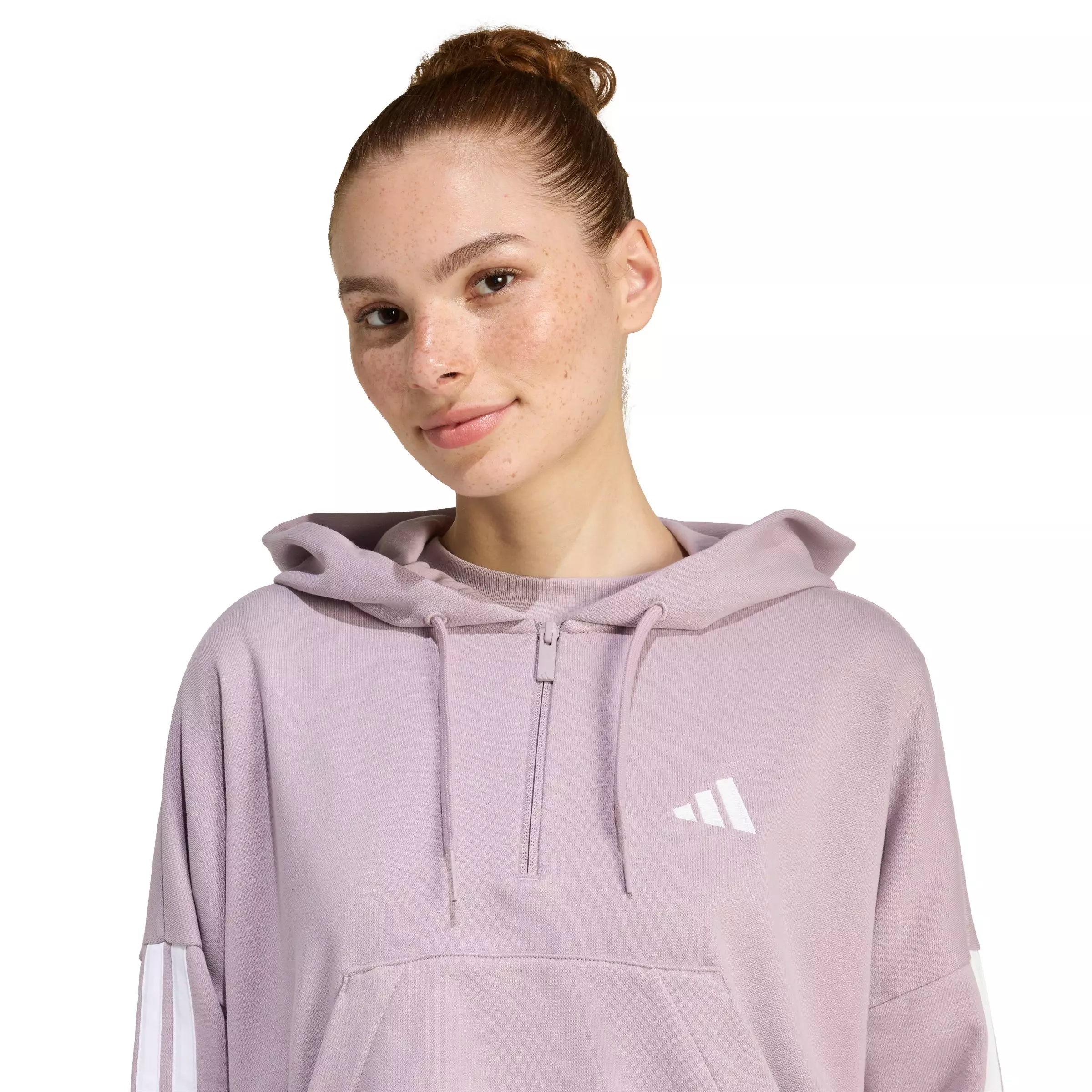 adidas Women's Essentials 3-Stripes French Terry Quarter-Zip Hoodie - Lilac - LILAC