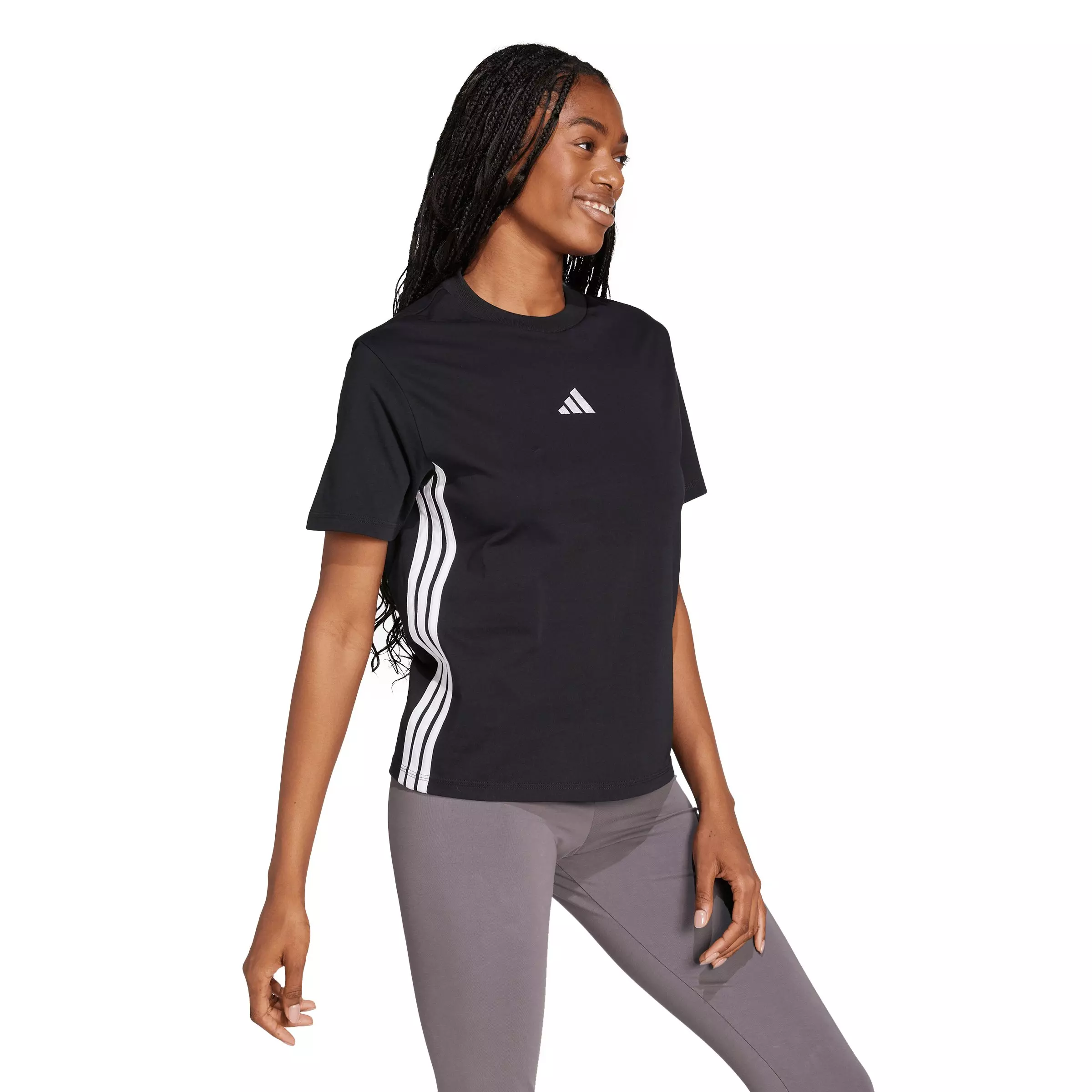 adidas Women's Essentials 3-Stripes Cotton T-Shirt - Black - BLACK