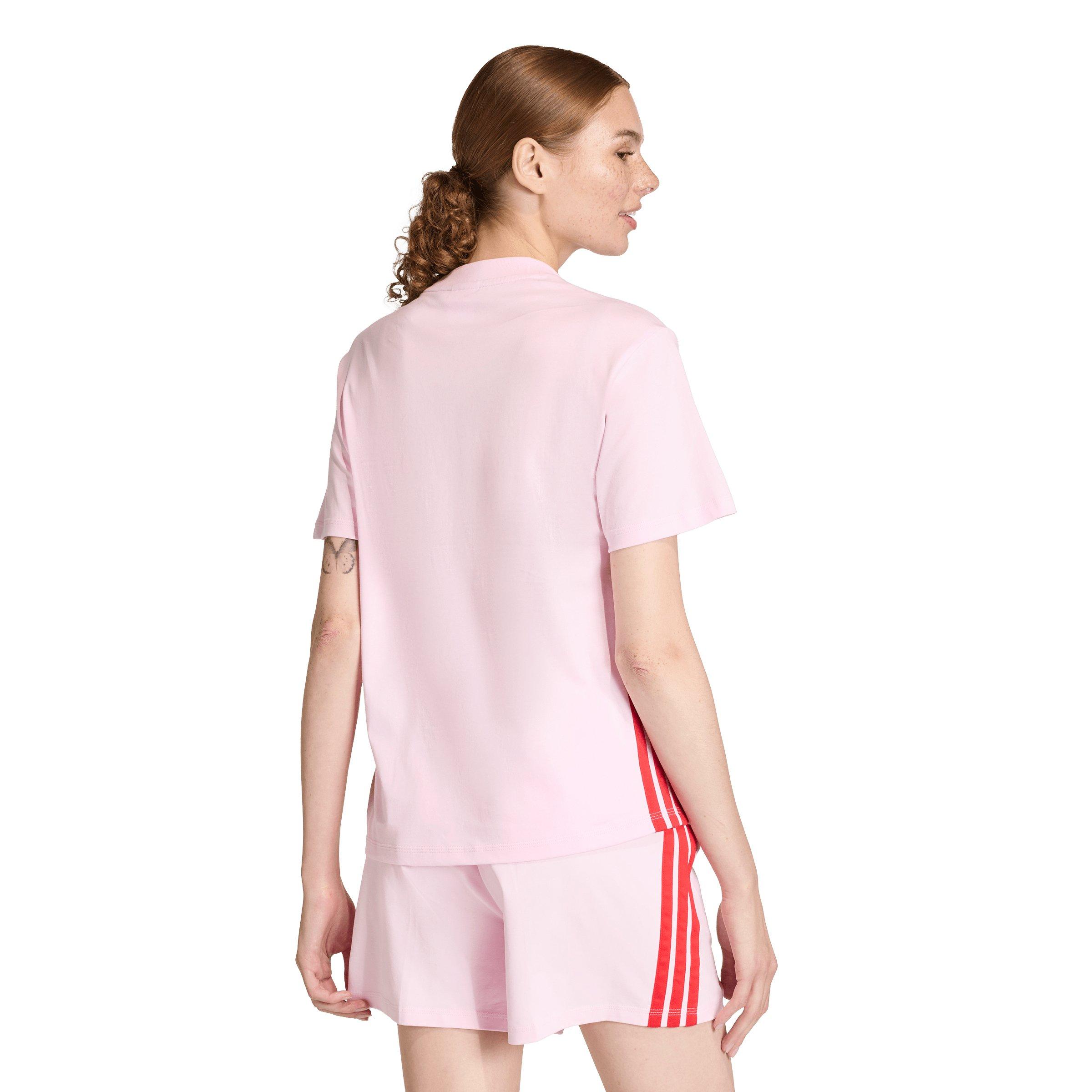 adidas Women's Essentials 3-Stripes Cotton T-Shirt - Light Pink/Red - LIGHT PINK/RED Thumbnail View 2