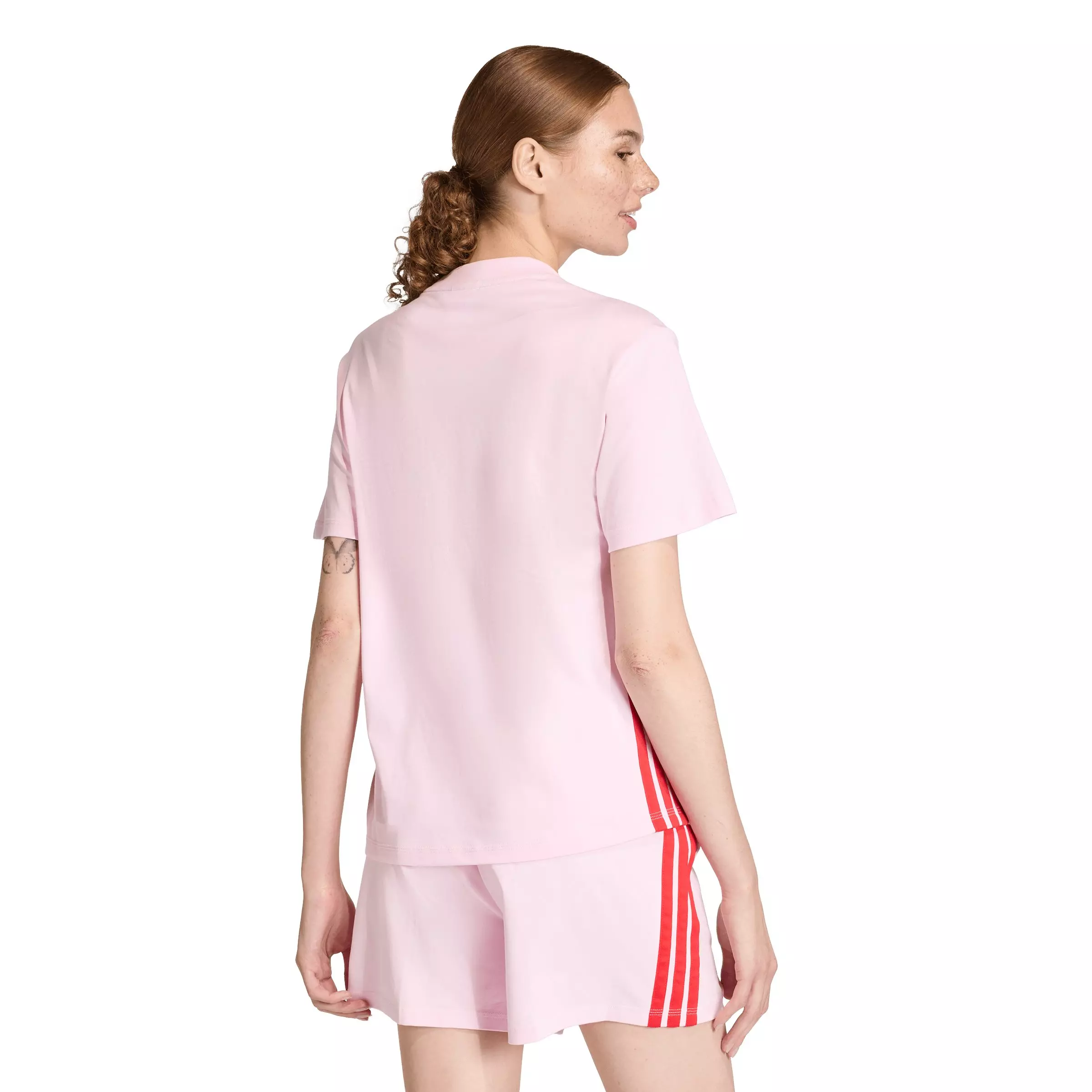 adidas Women's Essentials 3-Stripes Cotton T-Shirt - Light Pink/Red - LIGHT PINK/RED