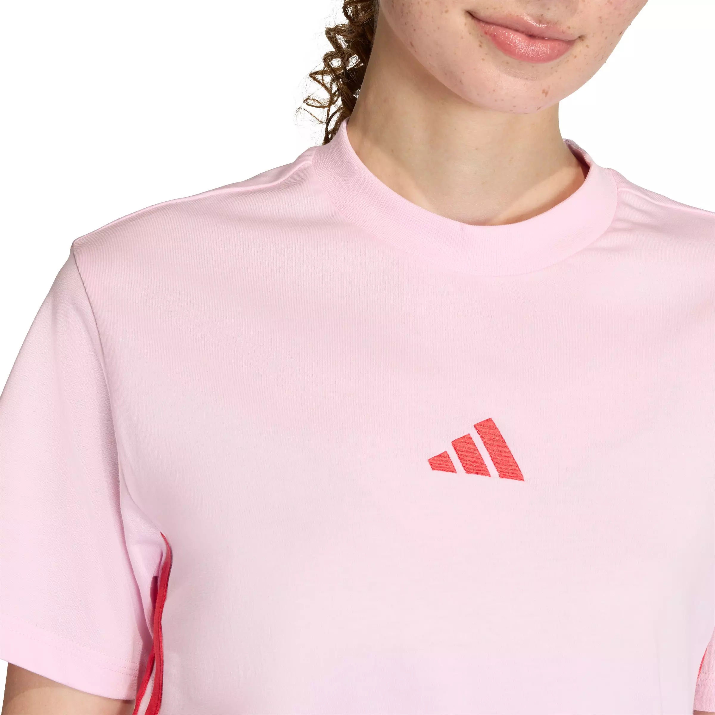 adidas Women's Essentials 3-Stripes Cotton T-Shirt - Light Pink/Red - LIGHT PINK/RED