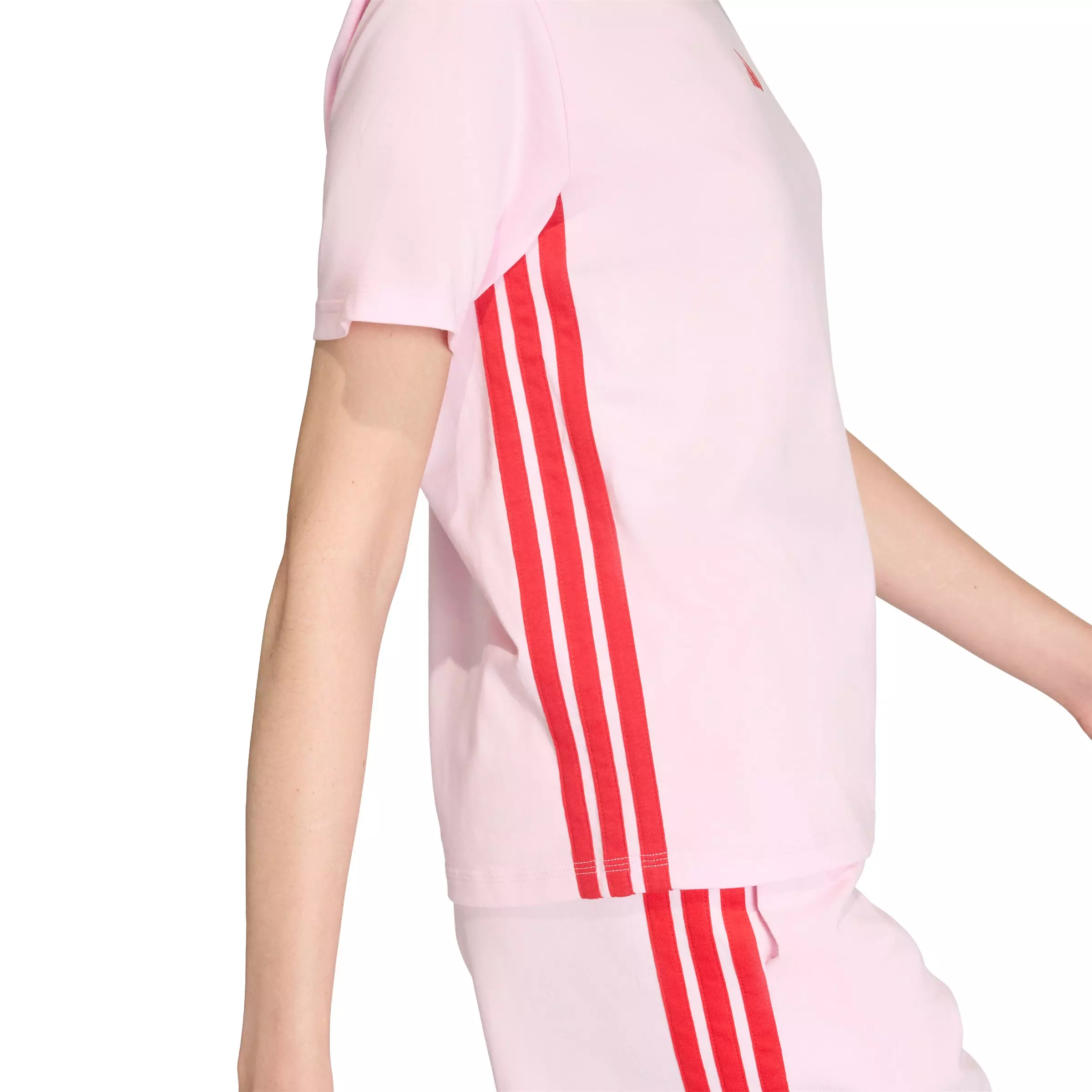 adidas Women's Essentials 3-Stripes Cotton T-Shirt - Light Pink/Red - LIGHT PINK/RED