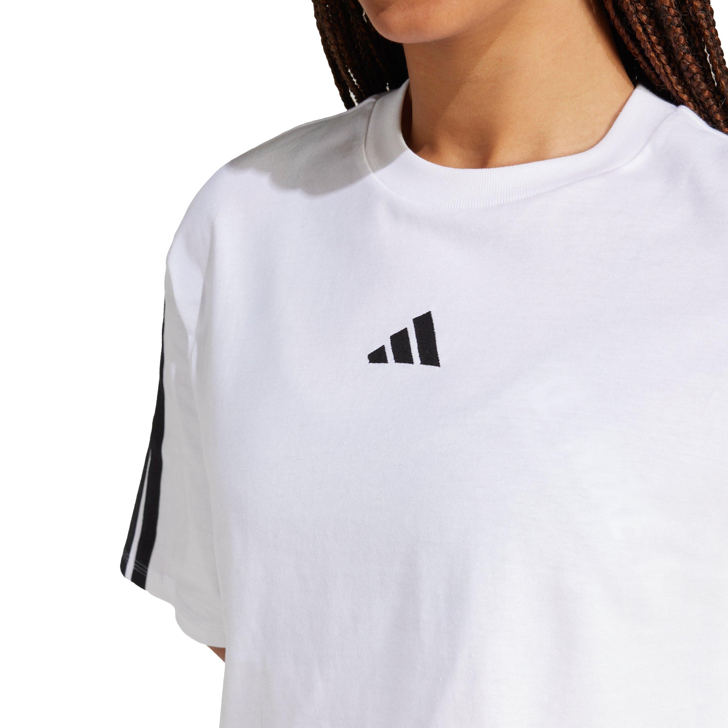 adidas Women's Essentials 3-Stripes Cotton Cropped Loose T-Shirt - White - WHITE Thumbnail View 3