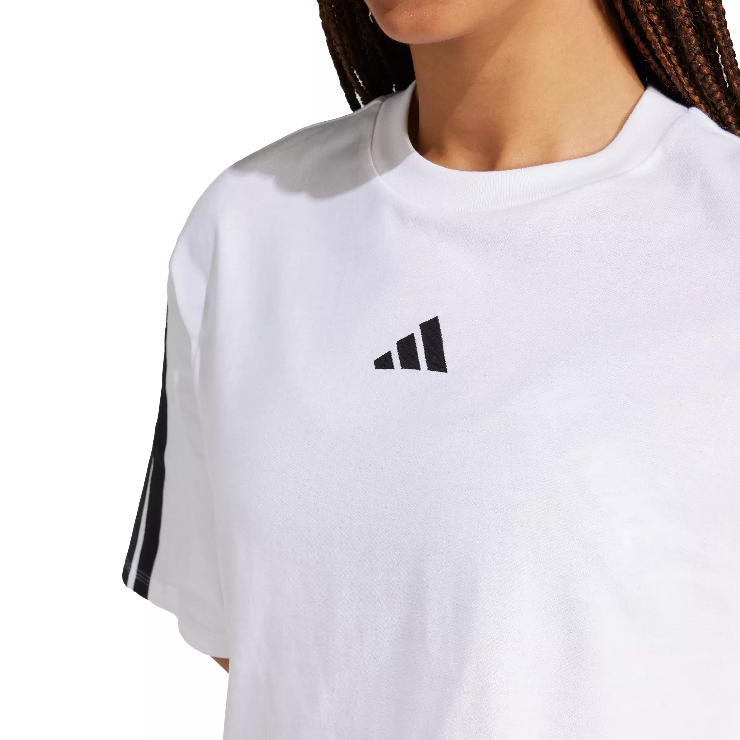 adidas Women's Essentials 3-Stripes Cotton Cropped Loose T-Shirt - White - WHITE