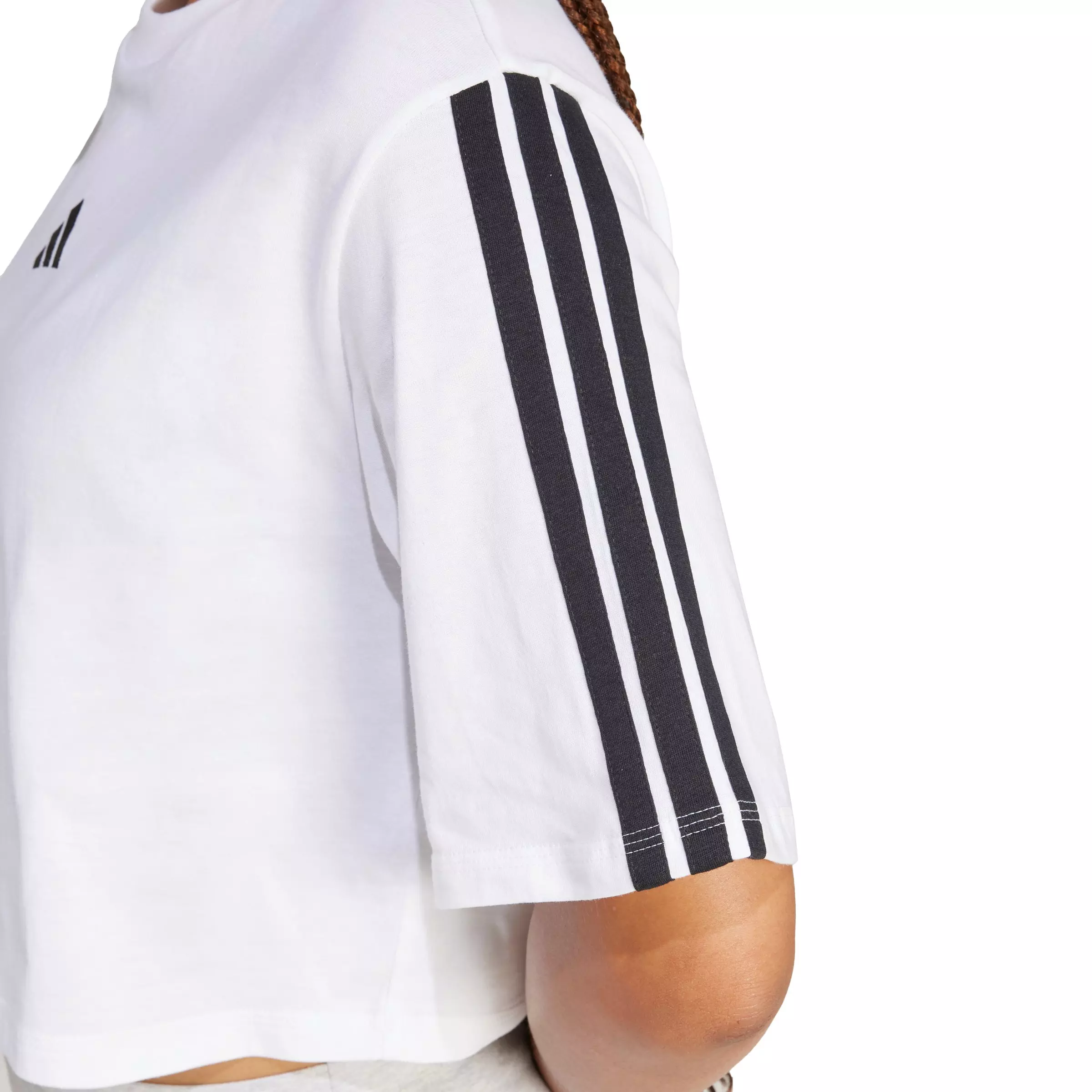 adidas Women's Essentials 3-Stripes Cotton Cropped Loose T-Shirt - White - WHITE