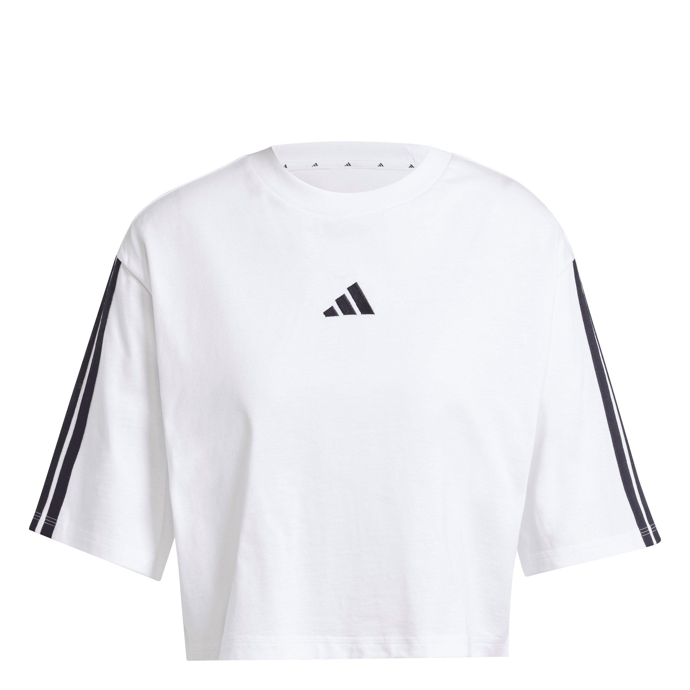 adidas Women's Essentials 3-Stripes Cotton Cropped Loose T-Shirt - White - WHITE Thumbnail View 6