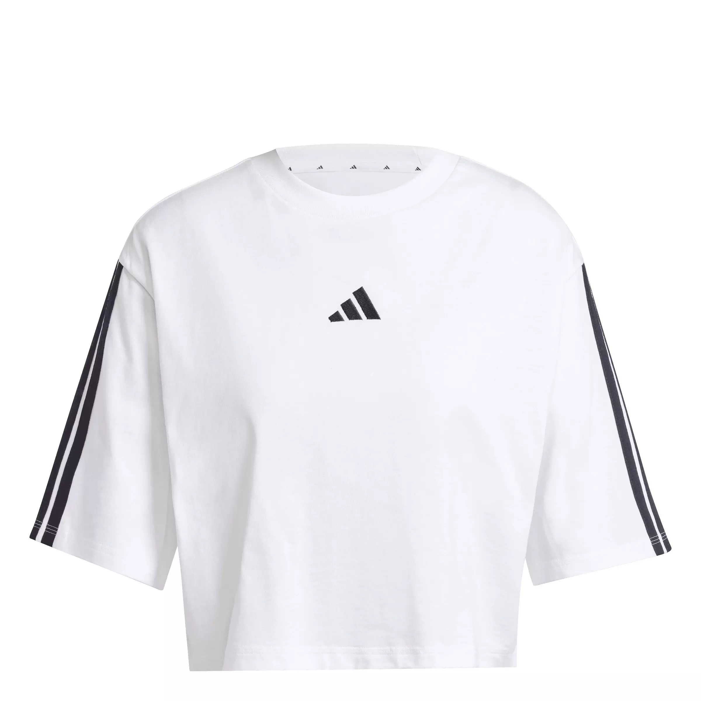 adidas Women's Essentials 3-Stripes Cotton Cropped Loose T-Shirt - White - WHITE