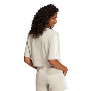 adidas Women's Essentials 3-Stripes Cotton Cropped Loose T-Shirt - Beige