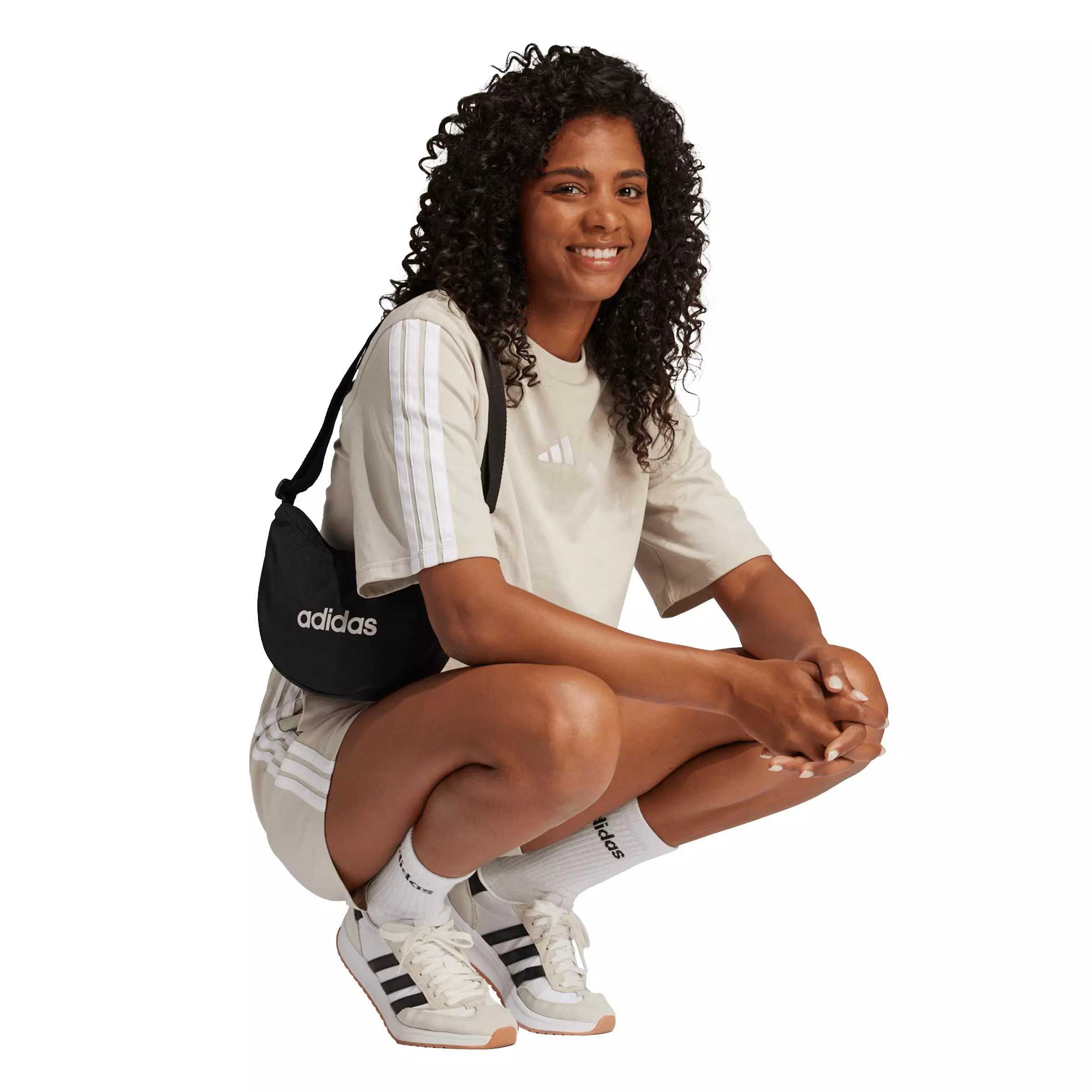 adidas Women's Essentials 3-Stripes Cotton Cropped Loose T-Shirt - Beige - BEIGE