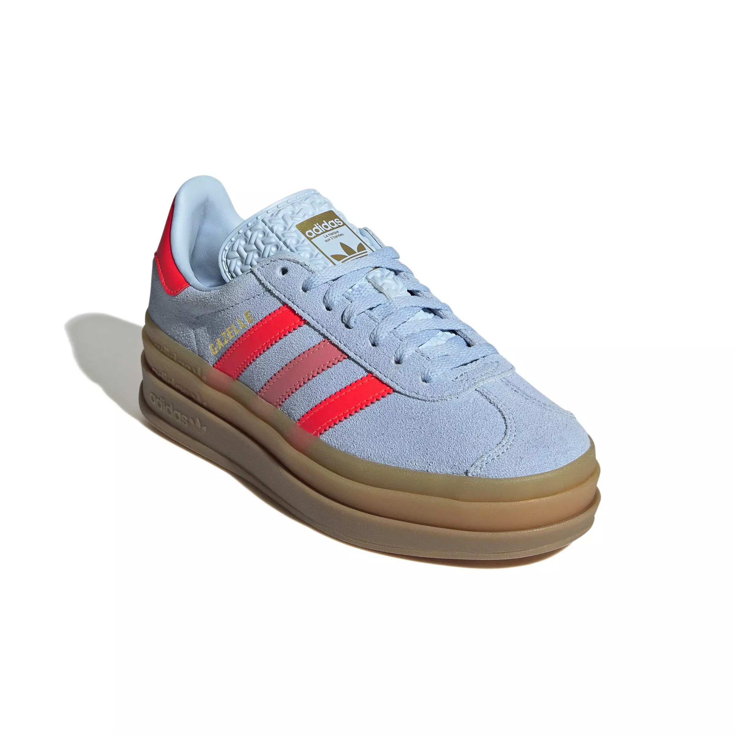 adidas Originals Gazelle Bold "Clear Sky/Solar Red/Gold Metallic" Grade School Girls' Shoe - SKY/RED/GOLD