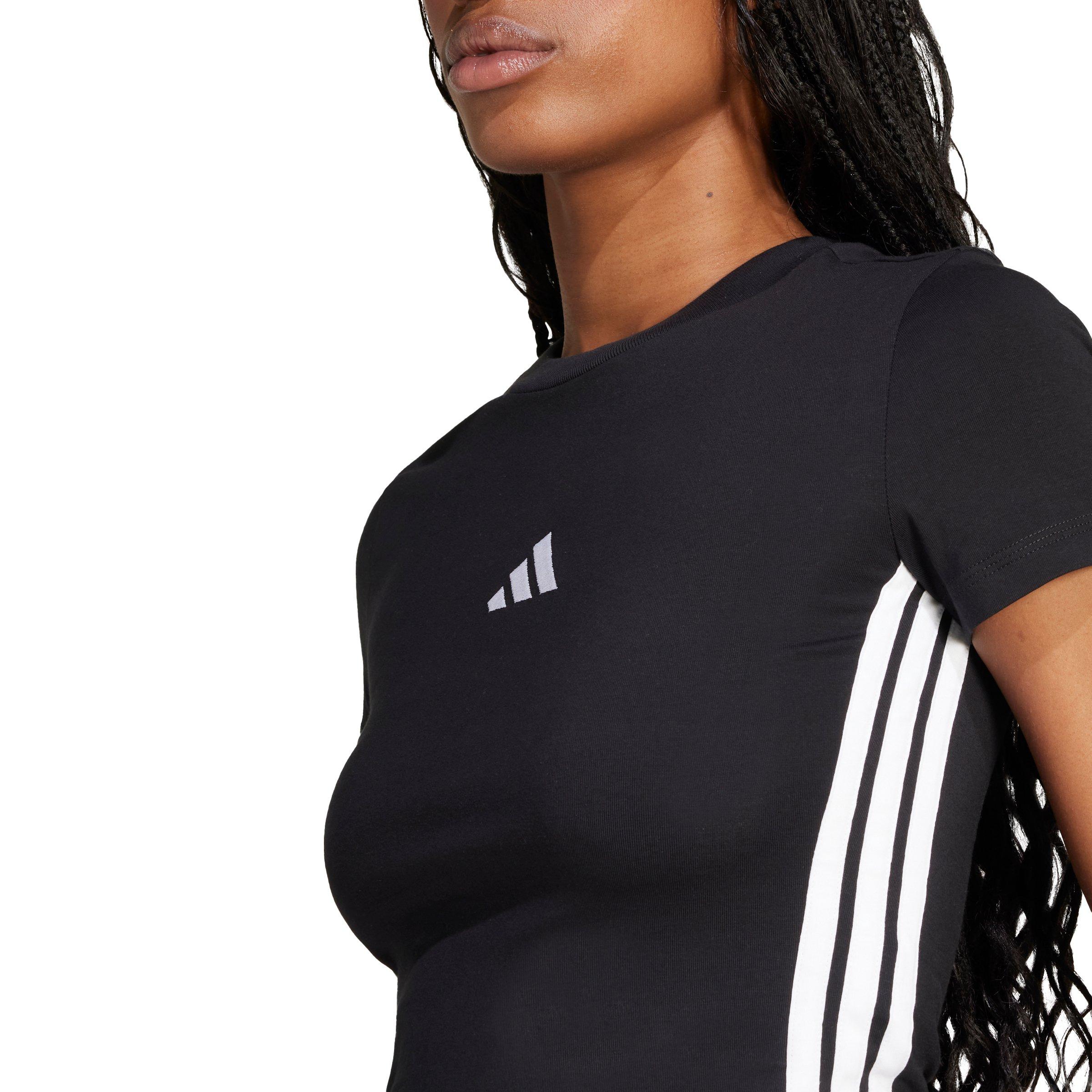 adidas Women's Essentials 3-Stripes Slim Baby T-Shirt - Black - BLACK Thumbnail View 4