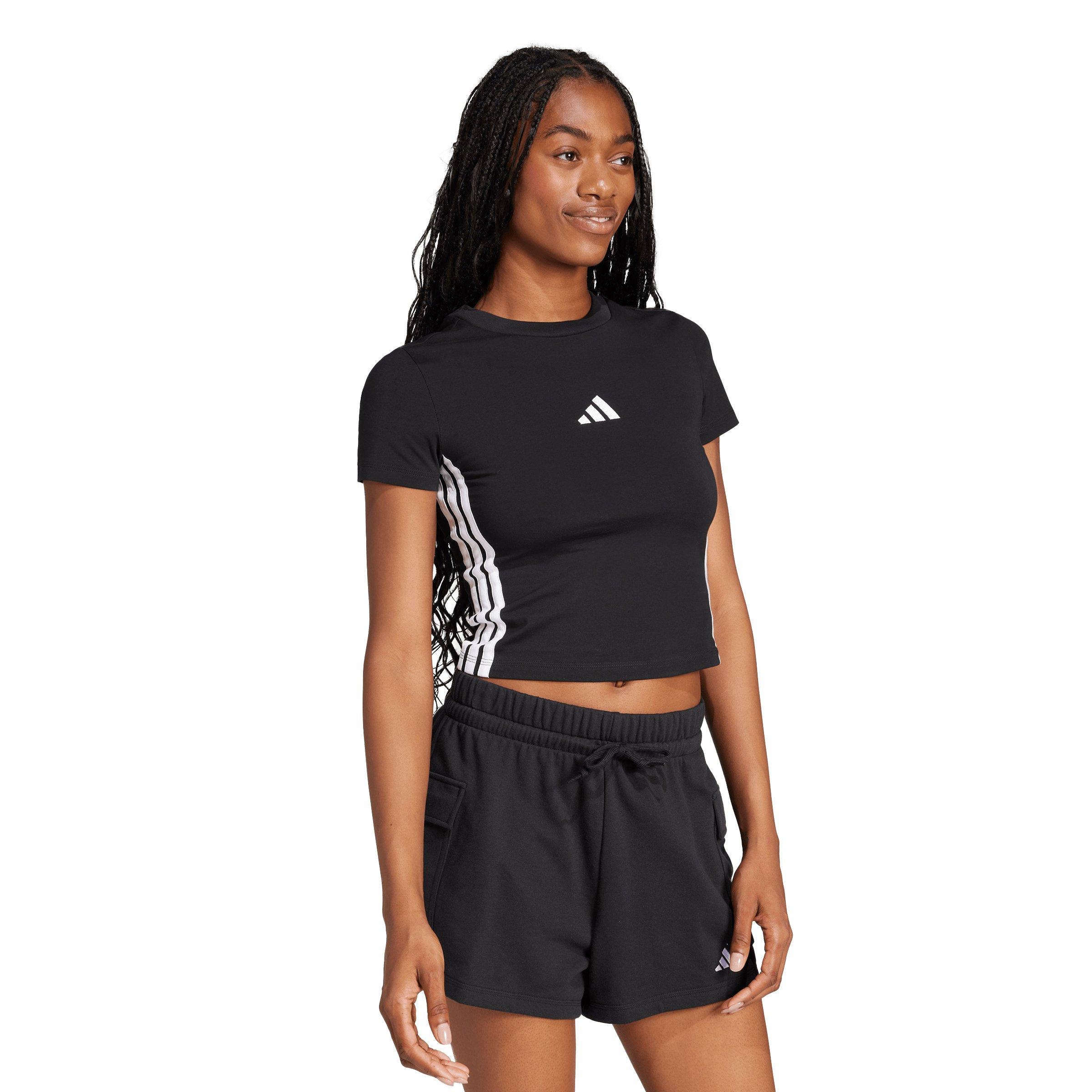 adidas Women's Essentials 3-Stripes Slim Baby T-Shirt - Black - BLACK Thumbnail View 5