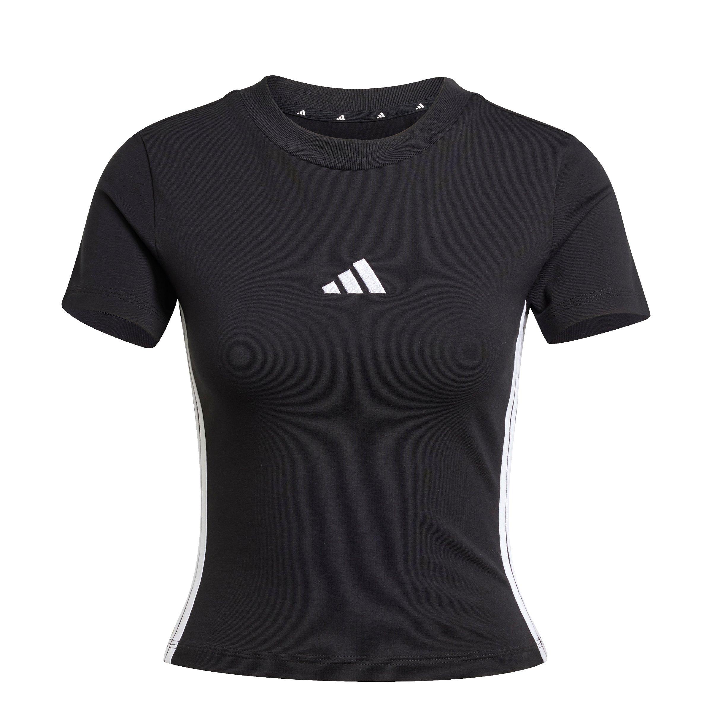 adidas Women's Essentials 3-Stripes Slim Baby T-Shirt - Black - BLACK Thumbnail View 6