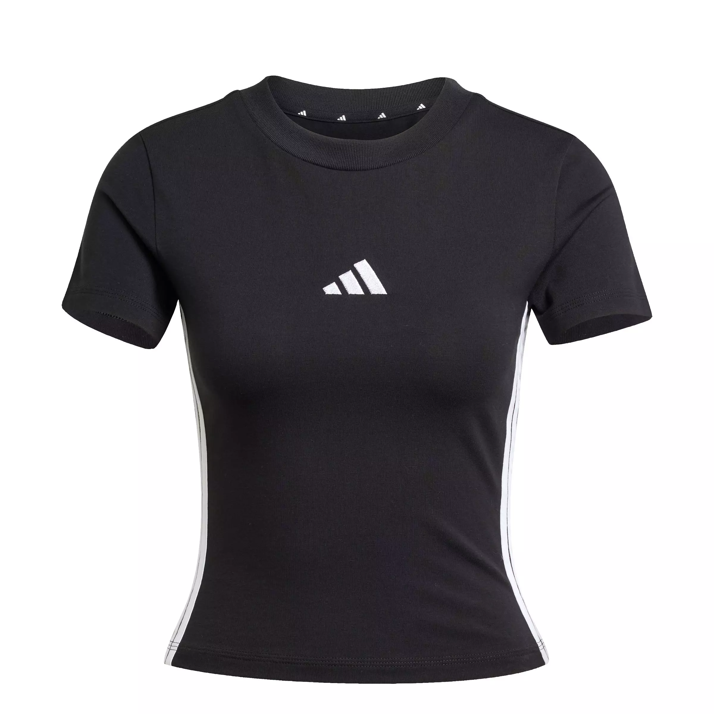 adidas Women's Essentials 3-Stripes Slim Baby T-Shirt - Black - BLACK