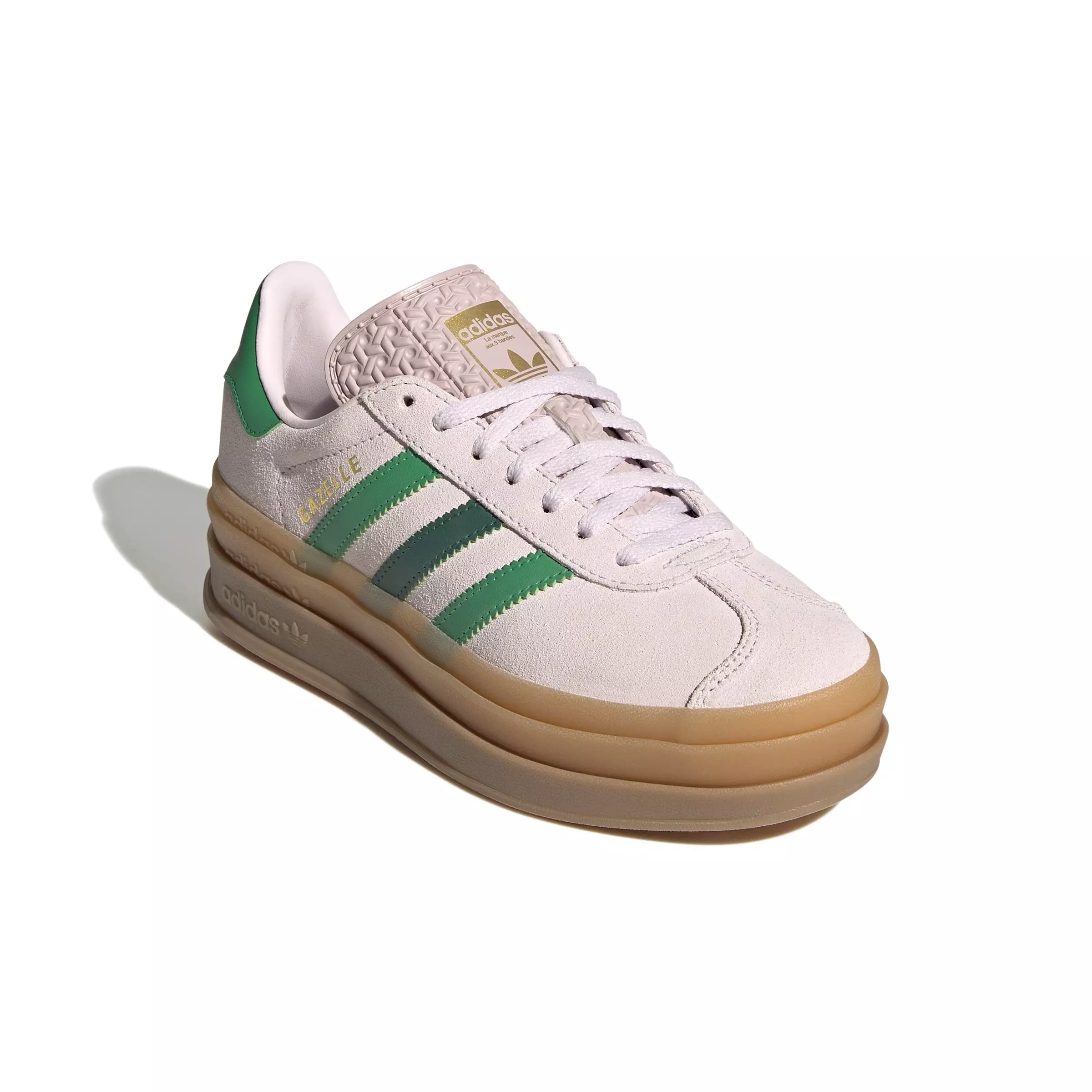 adidas Originals Gazelle Bold "Almost Pink/Court Green/Gold Metallic" Grade School Girls' Shoe - PINK/GREEN/GOLD