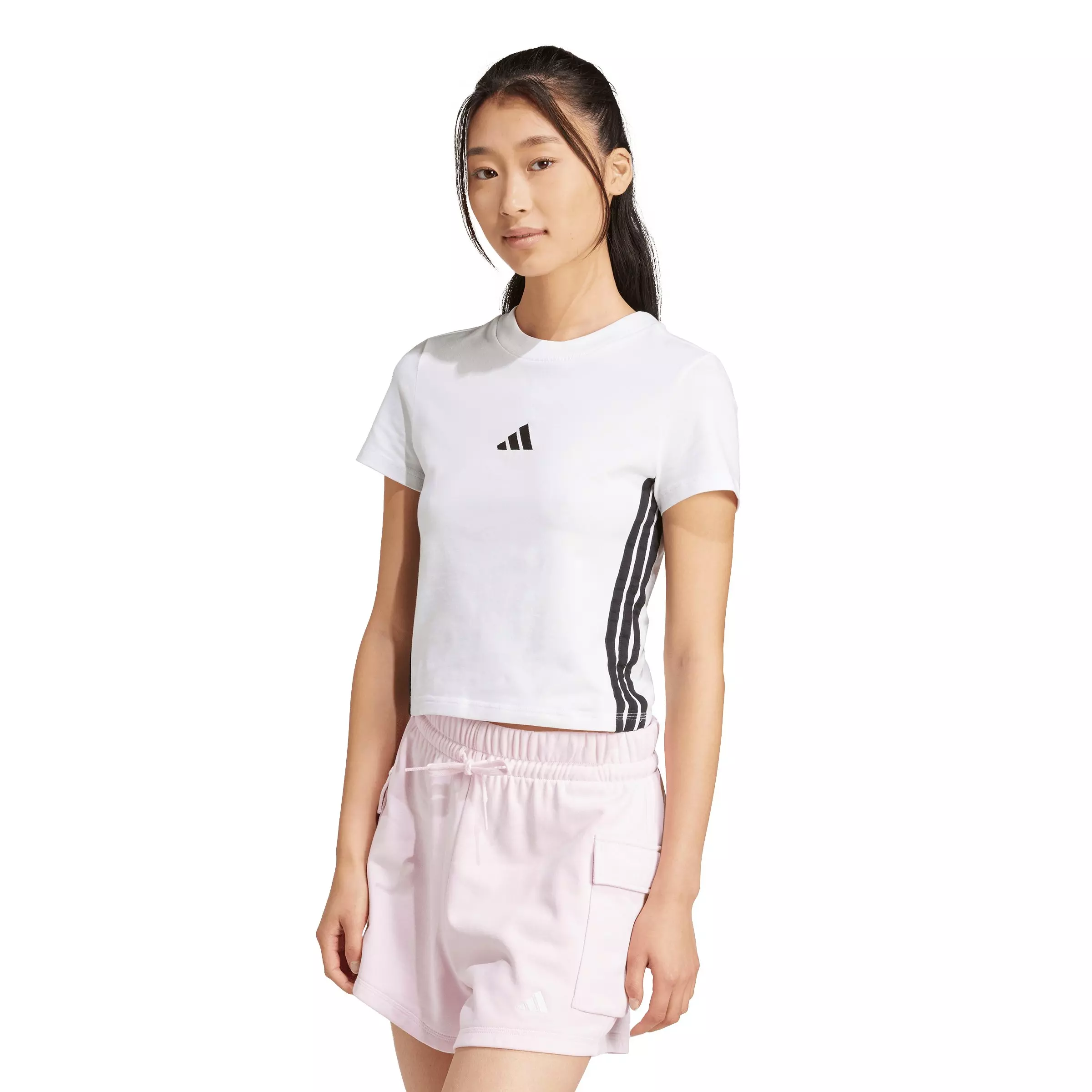 adidas Women's Essentials 3-Stripes Slim Baby T-Shirt - White - WHITE