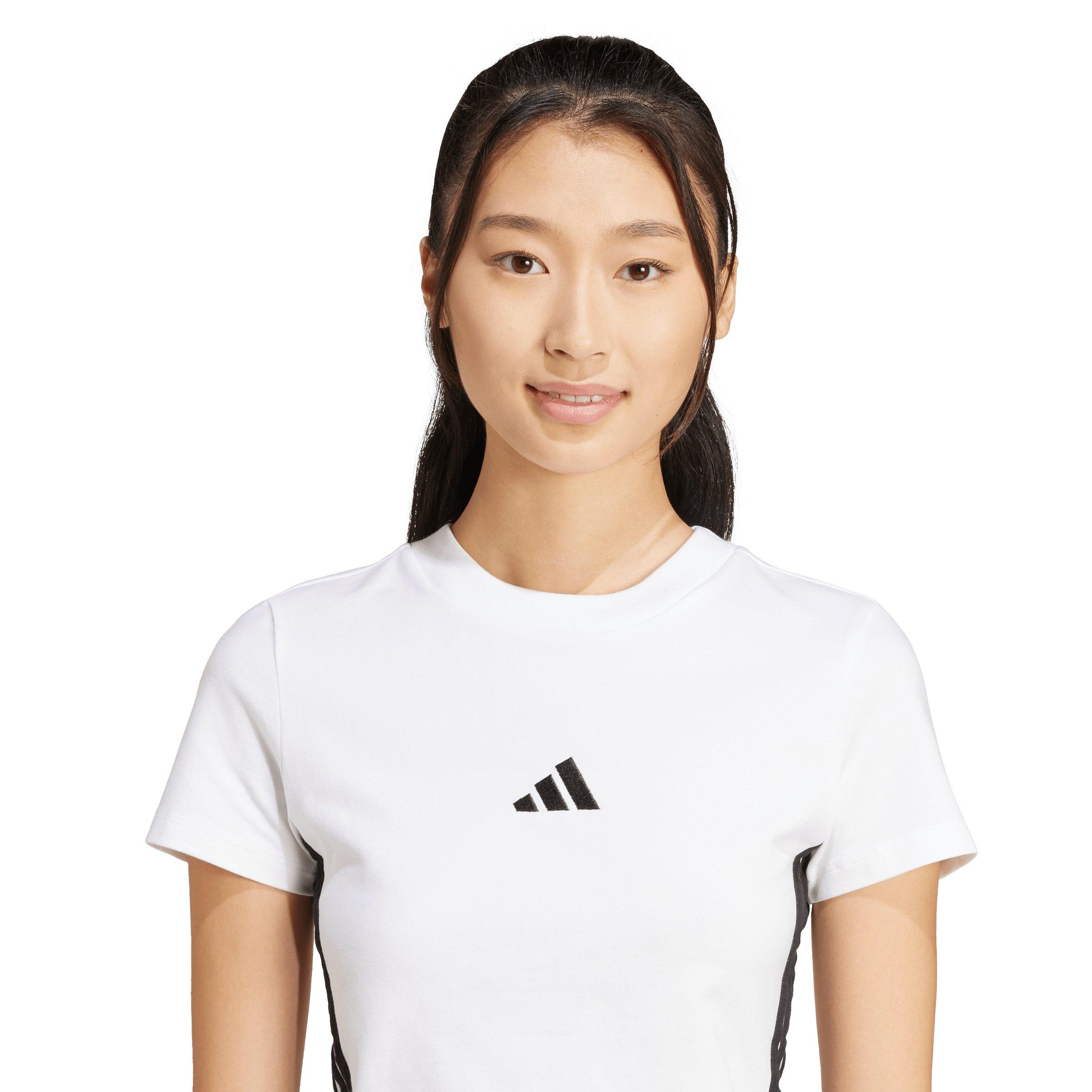adidas Women's Essentials 3-Stripes Slim Baby T-Shirt - White - WHITE Thumbnail View 3