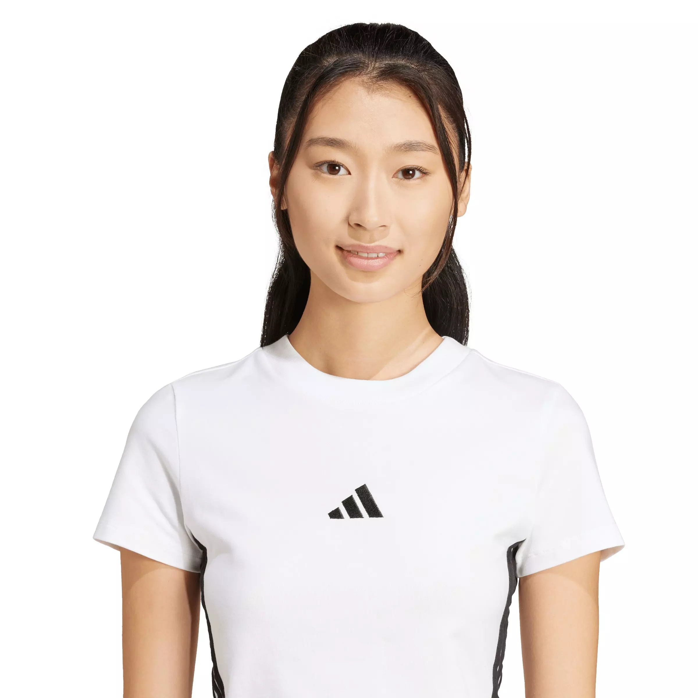 adidas Women's Essentials 3-Stripes Slim Baby T-Shirt - White - WHITE