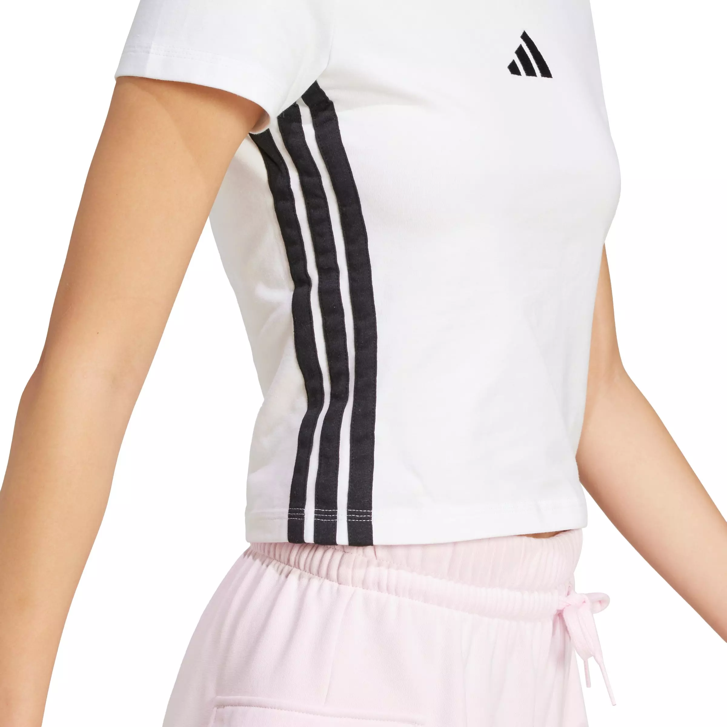 adidas Women's Essentials 3-Stripes Slim Baby T-Shirt - White - WHITE