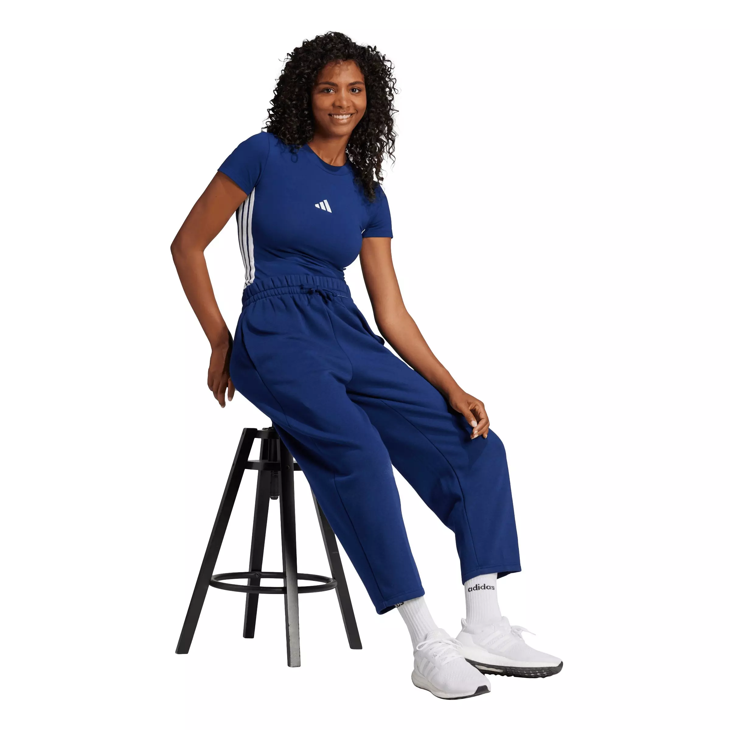 adidas Women's Essentials 3-Stripes Slim Baby T-Shirt - Dark Blue - DARK BLUE