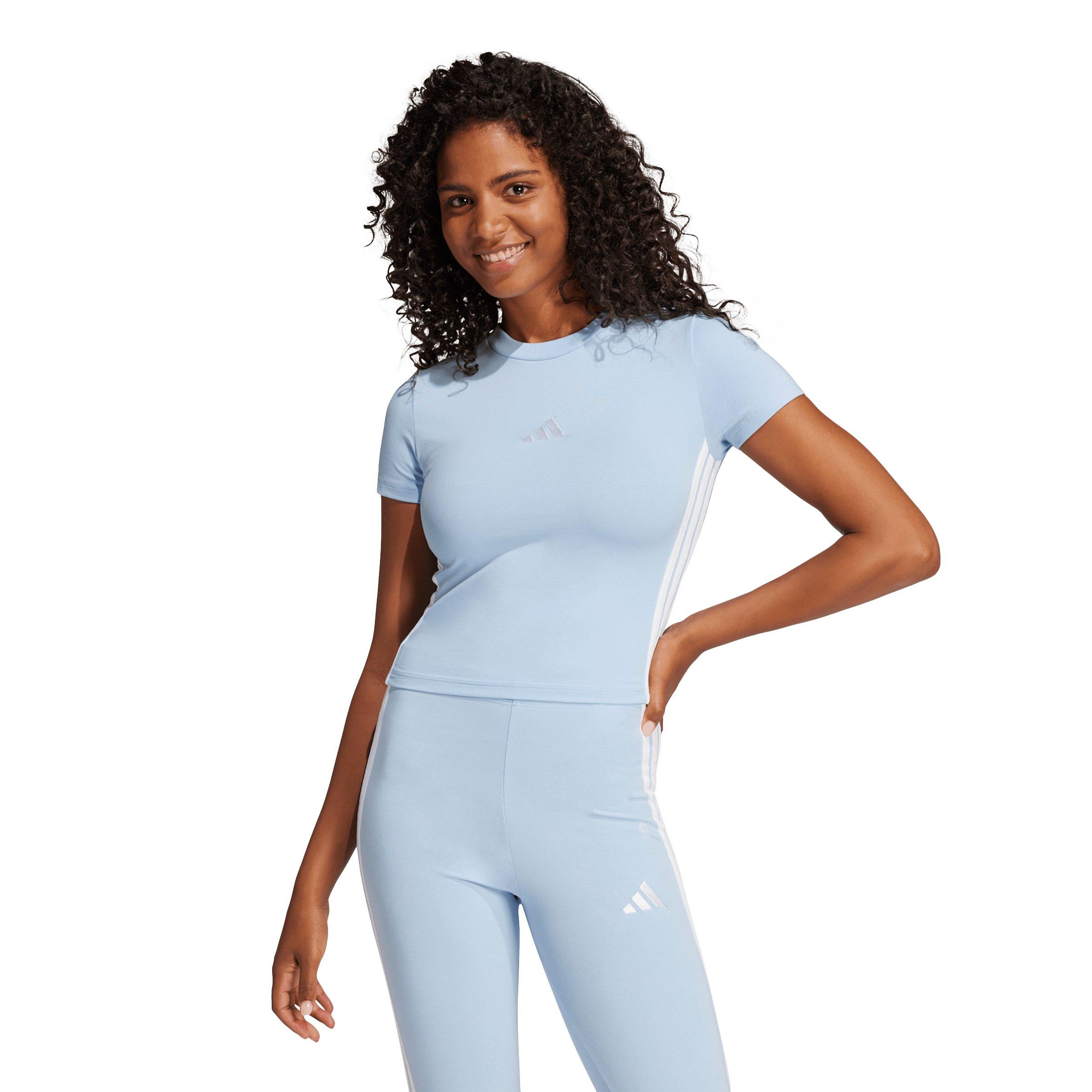 adidas Women's Essentials 3-Stripes Slim Baby T-Shirt - Light Blue - LIGHT BLUE Thumbnail View 1