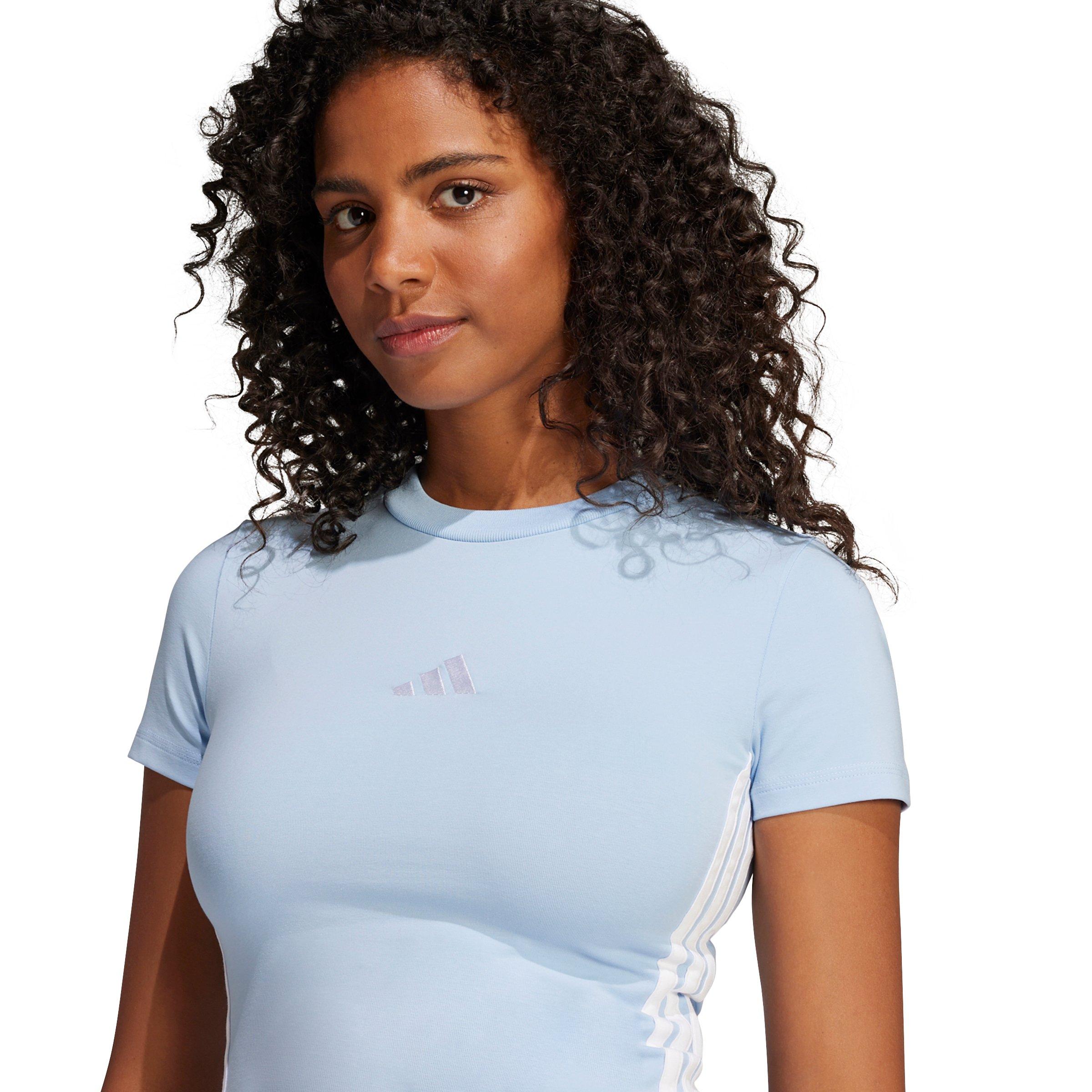 adidas Women's Essentials 3-Stripes Slim Baby T-Shirt - Light Blue - LIGHT BLUE Thumbnail View 3