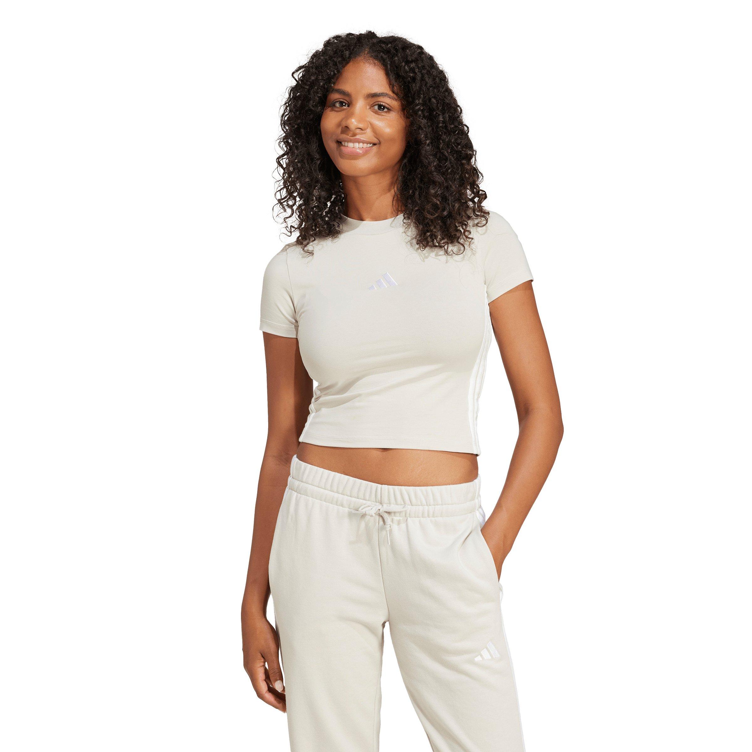 adidas Women's Essentials 3-Stripes Slim Baby T-Shirt - Beige - BEIGE Thumbnail View 1