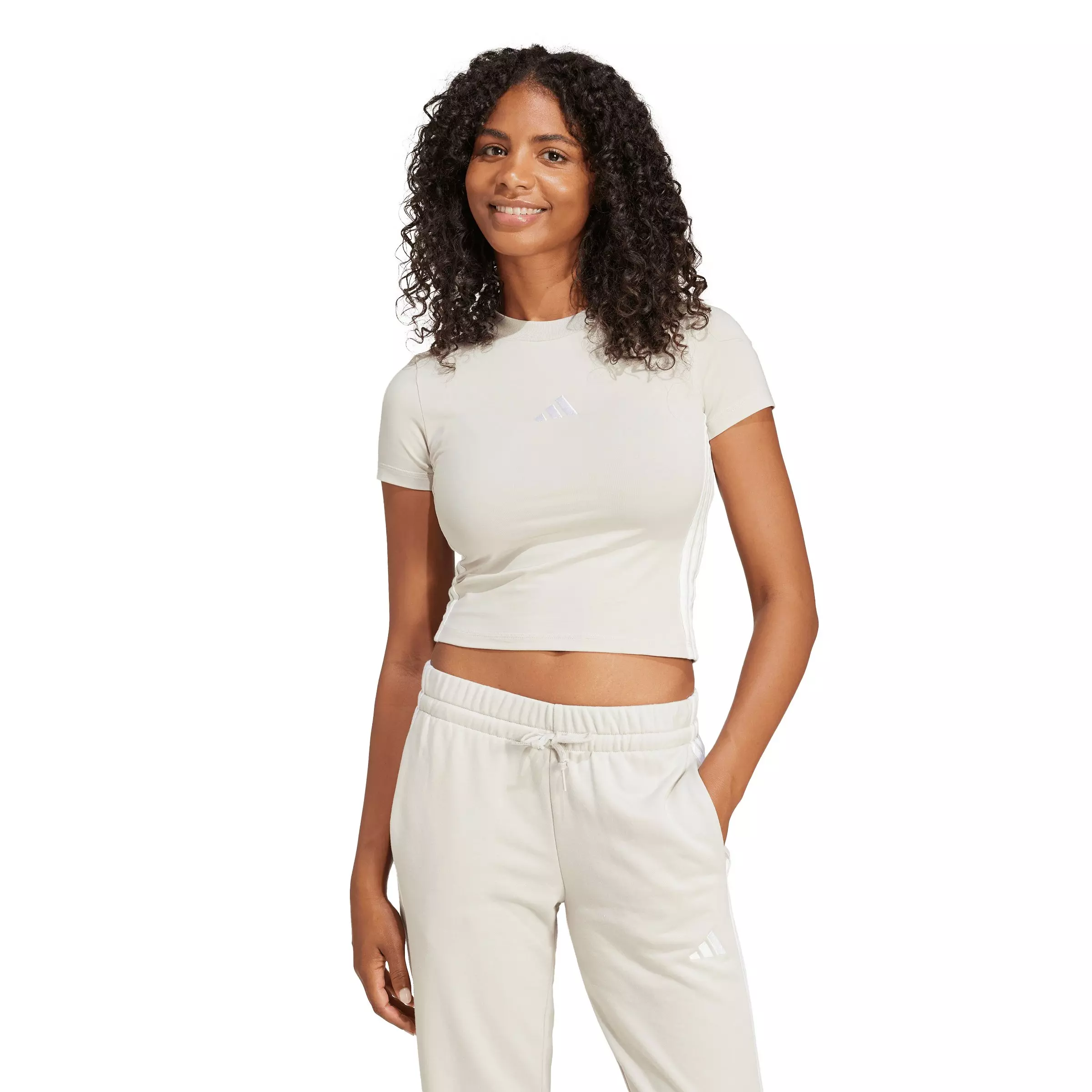 adidas Women's Essentials 3-Stripes Slim Baby T-Shirt - Beige - BEIGE