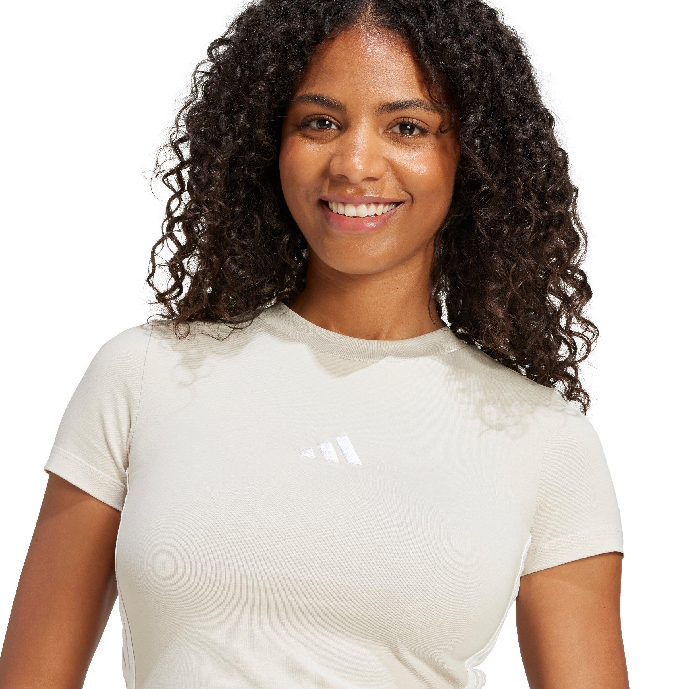 adidas Women's Essentials 3-Stripes Slim Baby T-Shirt - Beige - BEIGE Thumbnail View 3