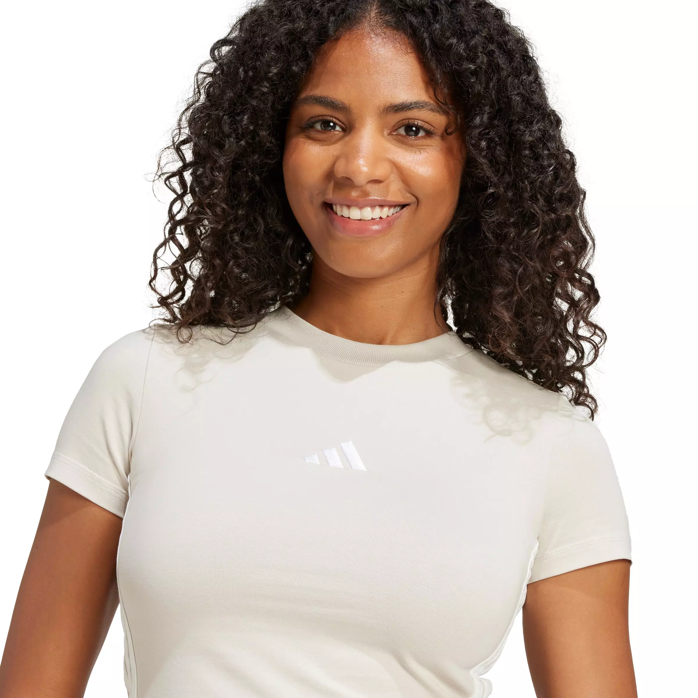 adidas Women's Essentials 3-Stripes Slim Baby T-Shirt - Beige - BEIGE