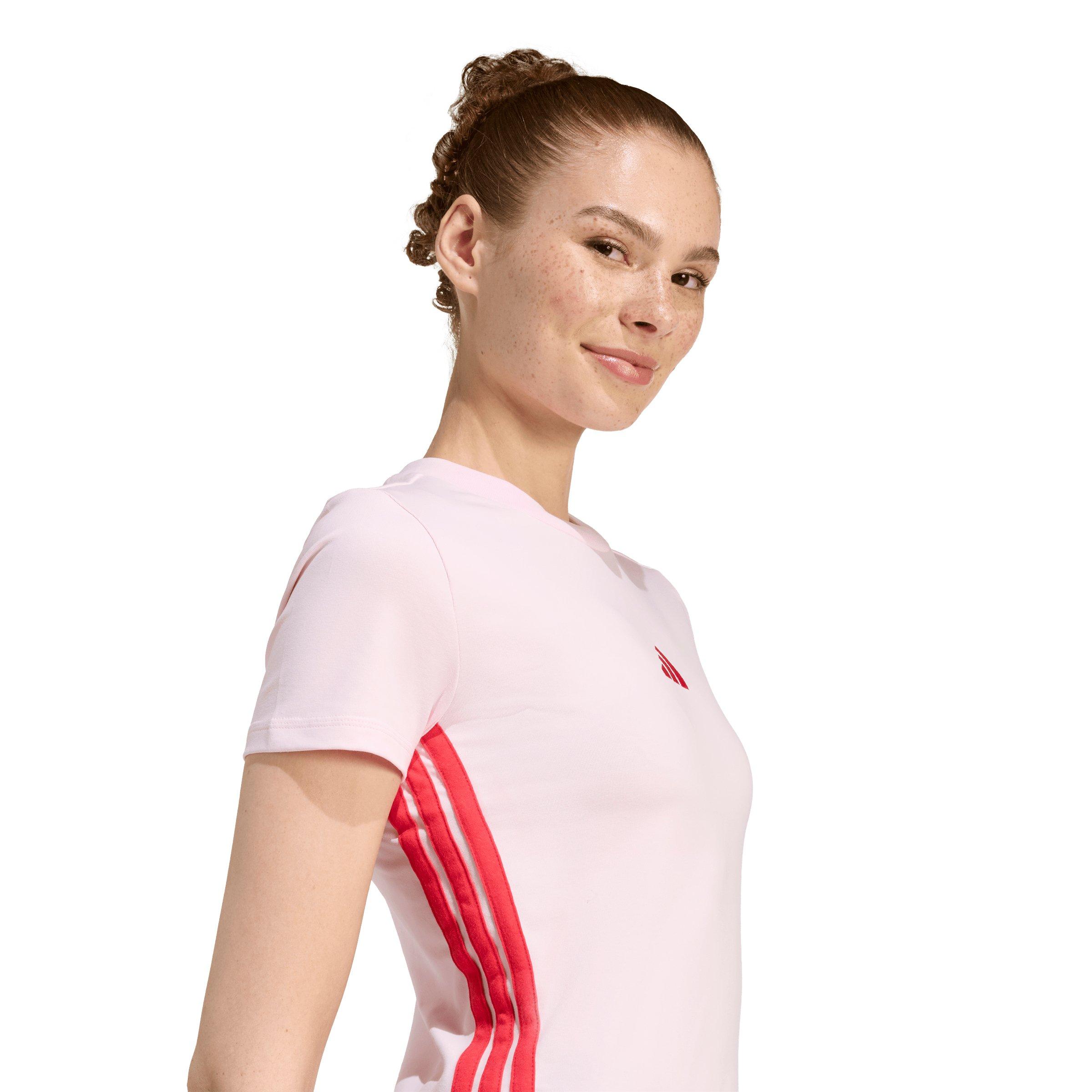 adidas Women's Essentials 3-Stripes Slim Baby T-Shirt - Light Pink - LIGHT PINK Thumbnail View 3
