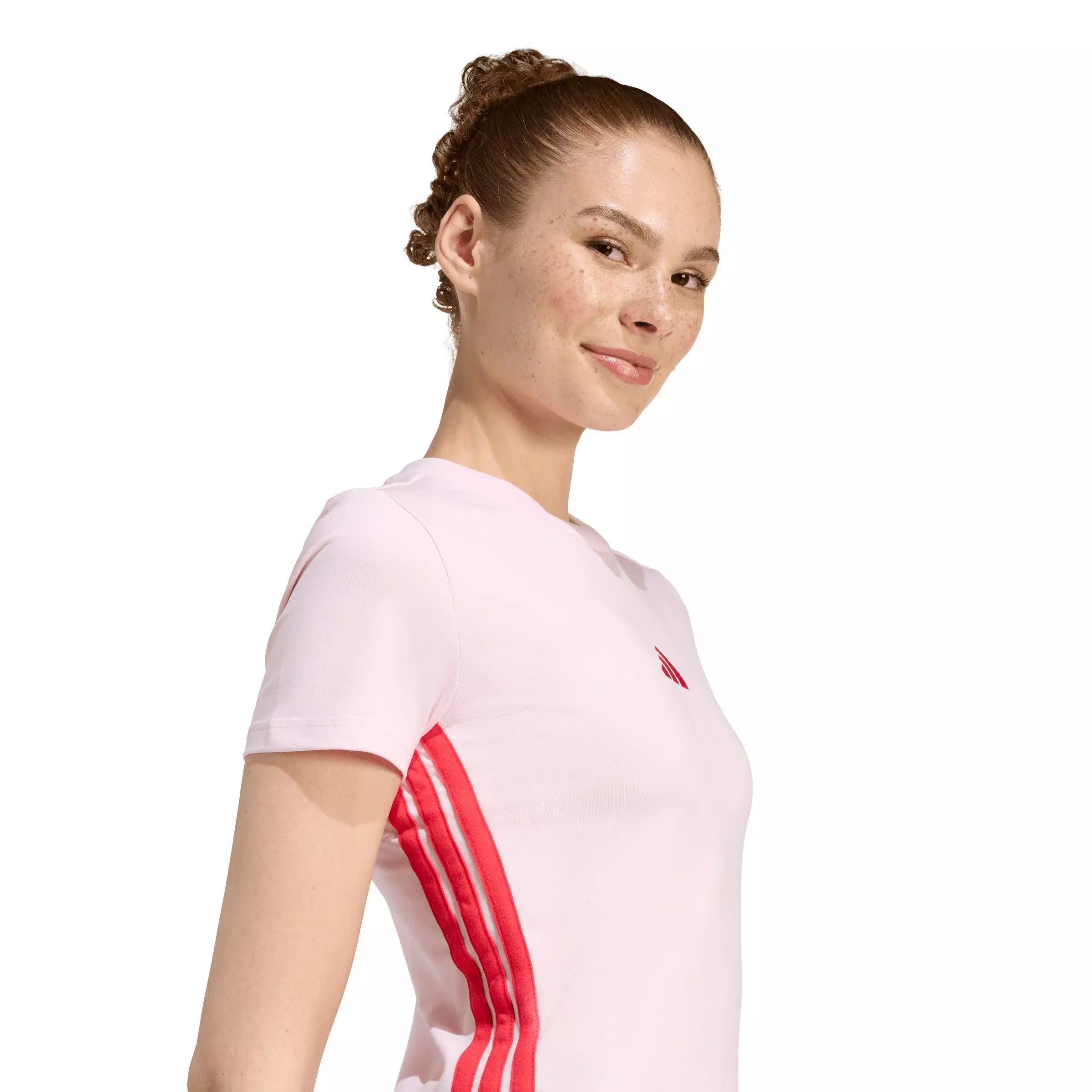 adidas Women's Essentials 3-Stripes Slim Baby T-Shirt - Light Pink - LIGHT PINK