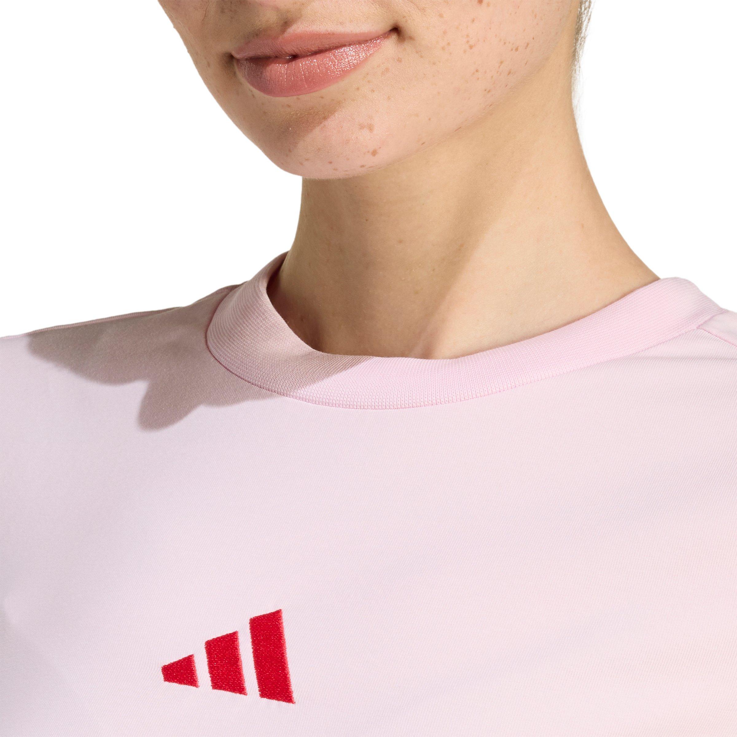 adidas Women's Essentials 3-Stripes Slim Baby T-Shirt - Light Pink - LIGHT PINK Thumbnail View 4