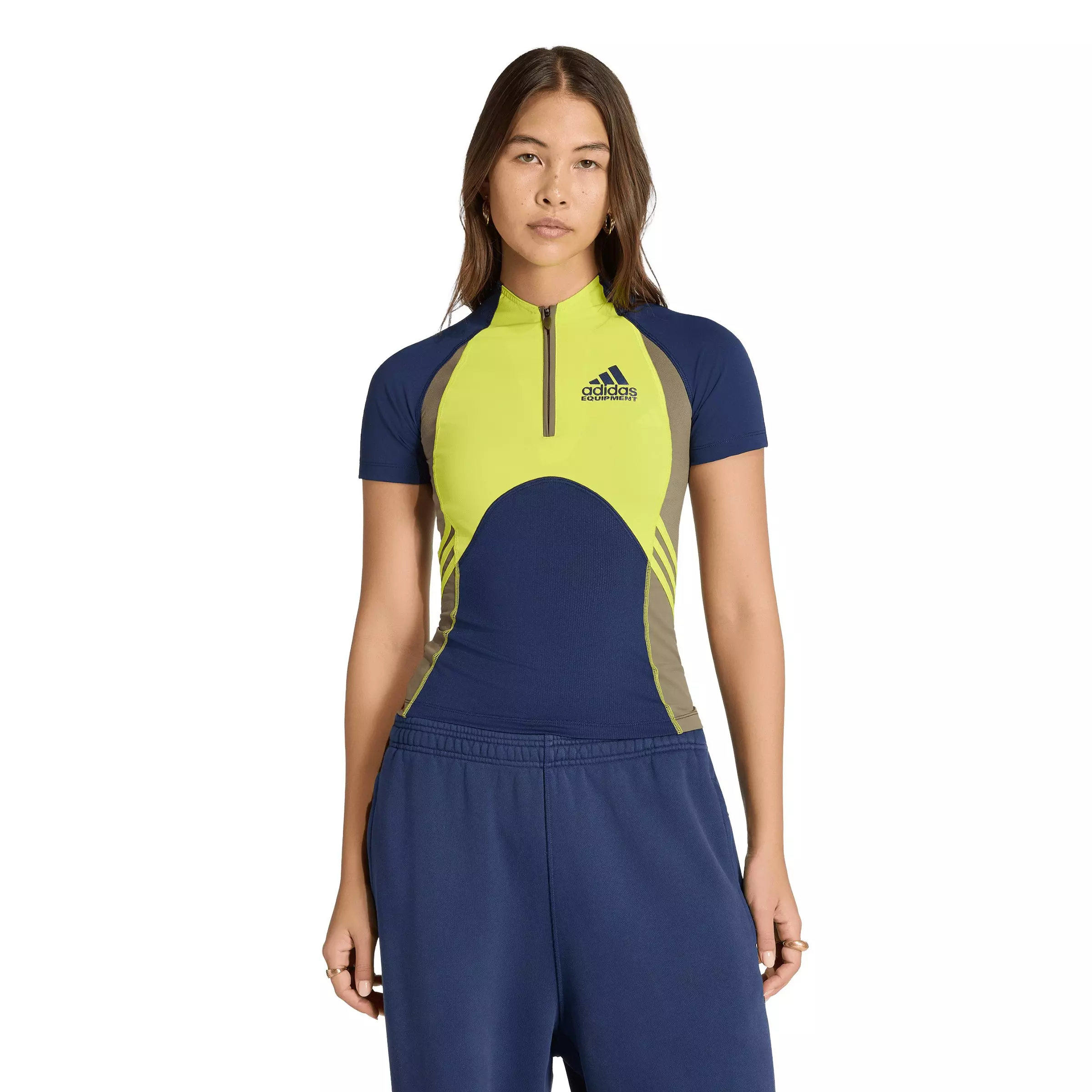 adidas Women's Originals EQT Tight Short Sleeve T-Shirt - Navy/Yellow - NAVY/YELLOW