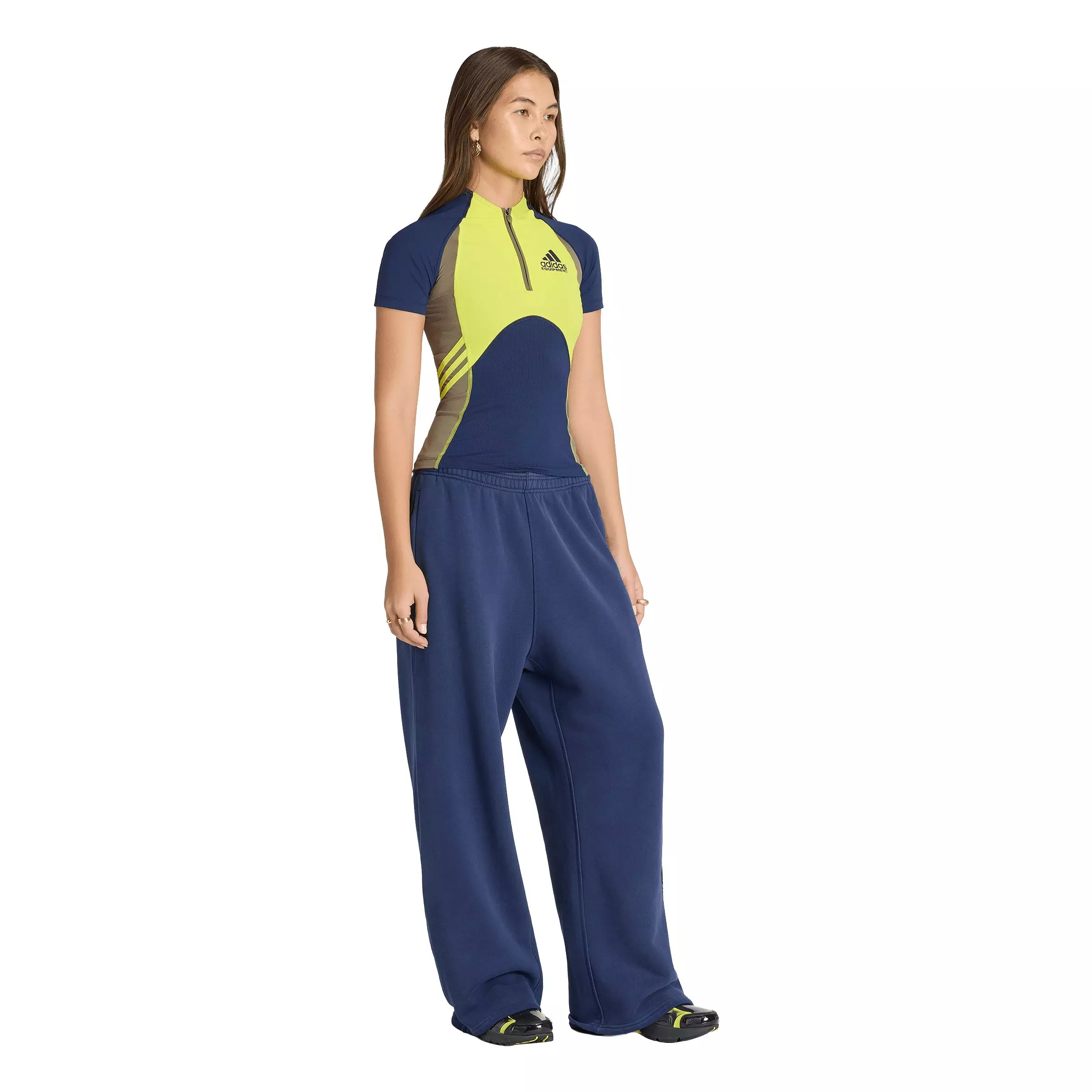 adidas Women's Originals EQT Tight Short Sleeve T-Shirt - Navy/Yellow - NAVY/YELLOW