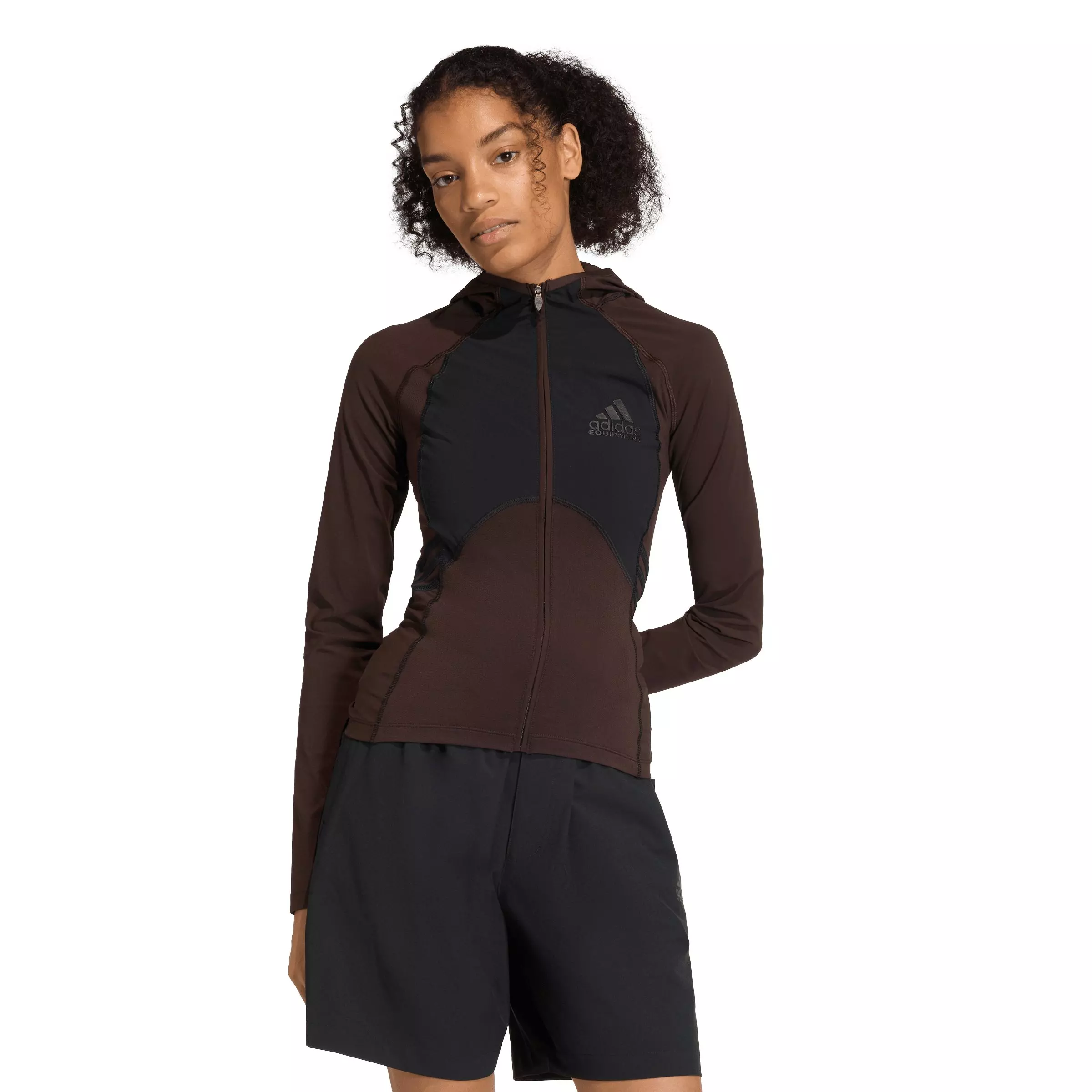 adidas Originals Women's Equipment Hooded Long Sleeve Track Top - Coffee/Black - COFFEE/BLACK