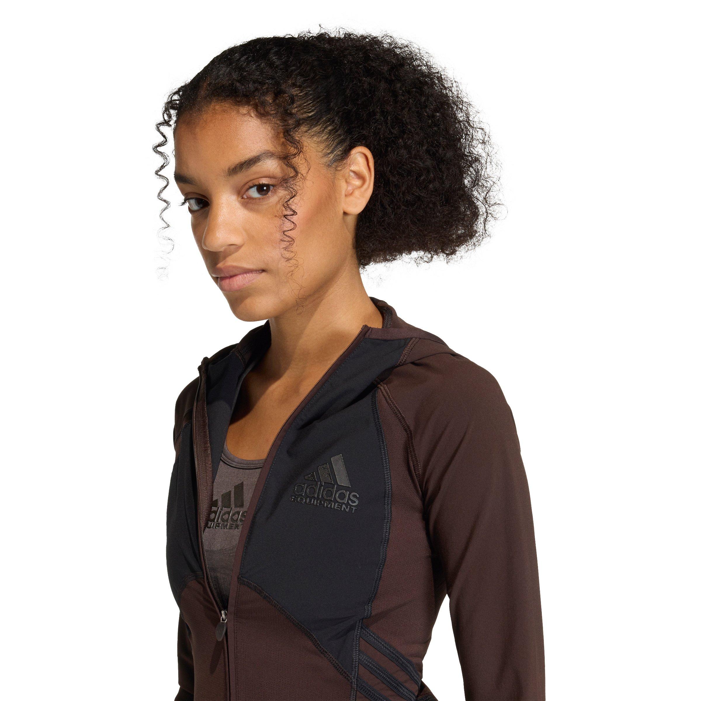 adidas Originals Women's Equipment Hooded Long Sleeve Track Top -Coffee/Black - COFFEE/BLACK Thumbnail View 3