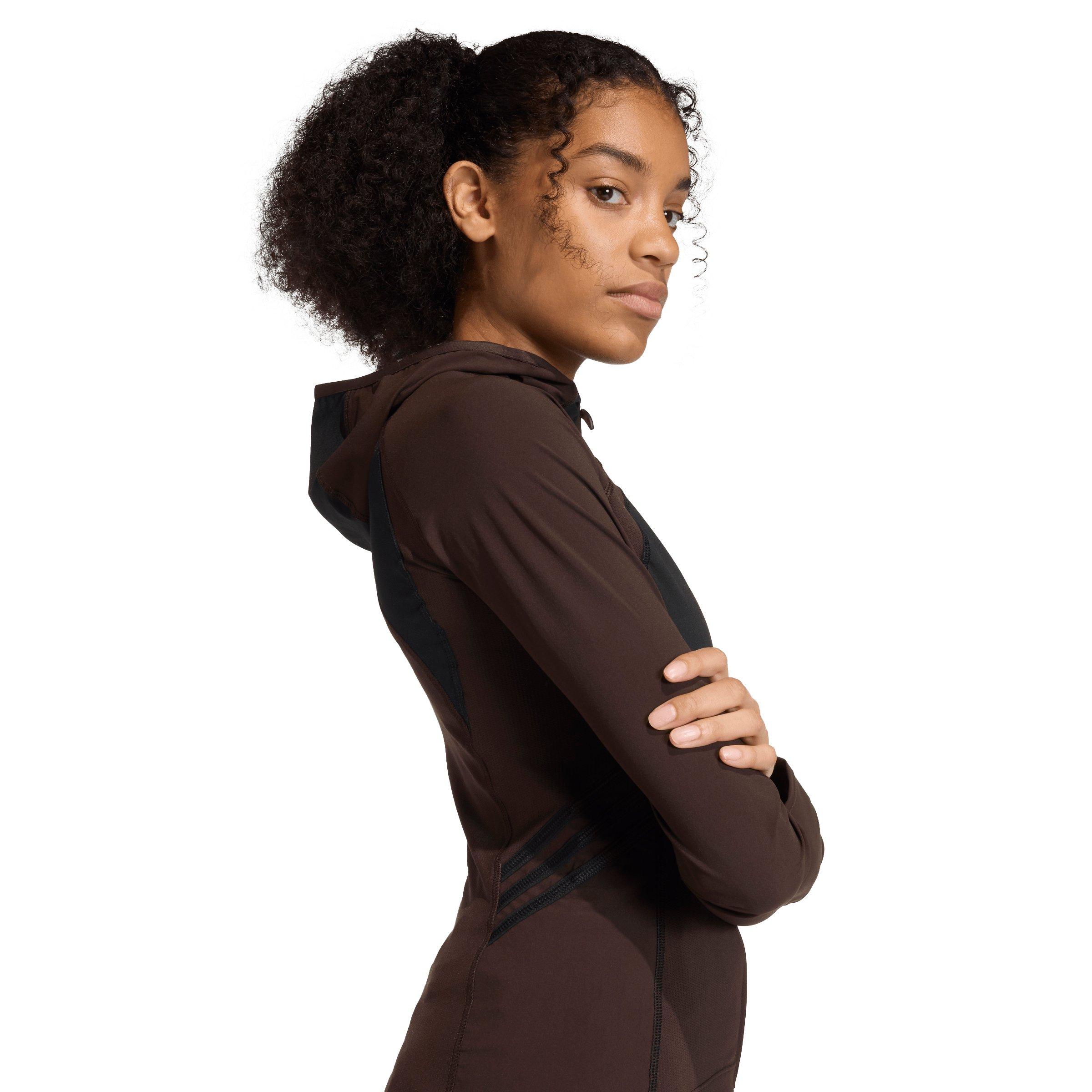 adidas Originals Women's Equipment Hooded Long Sleeve Track Top - Coffee/Black - COFFEE/BLACK Thumbnail View 4