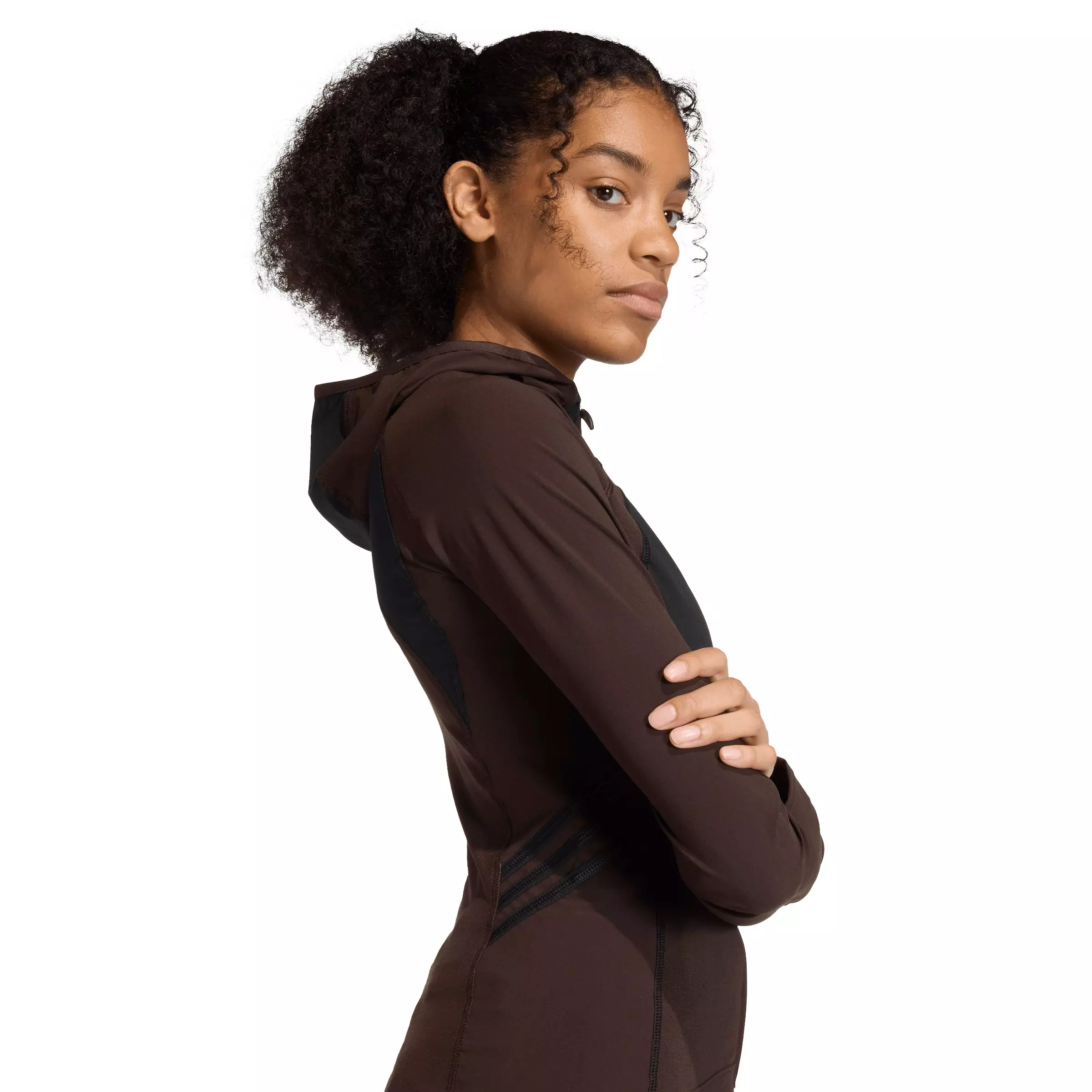 adidas Originals Women's Equipment Hooded Long Sleeve Track Top - Coffee/Black - COFFEE/BLACK