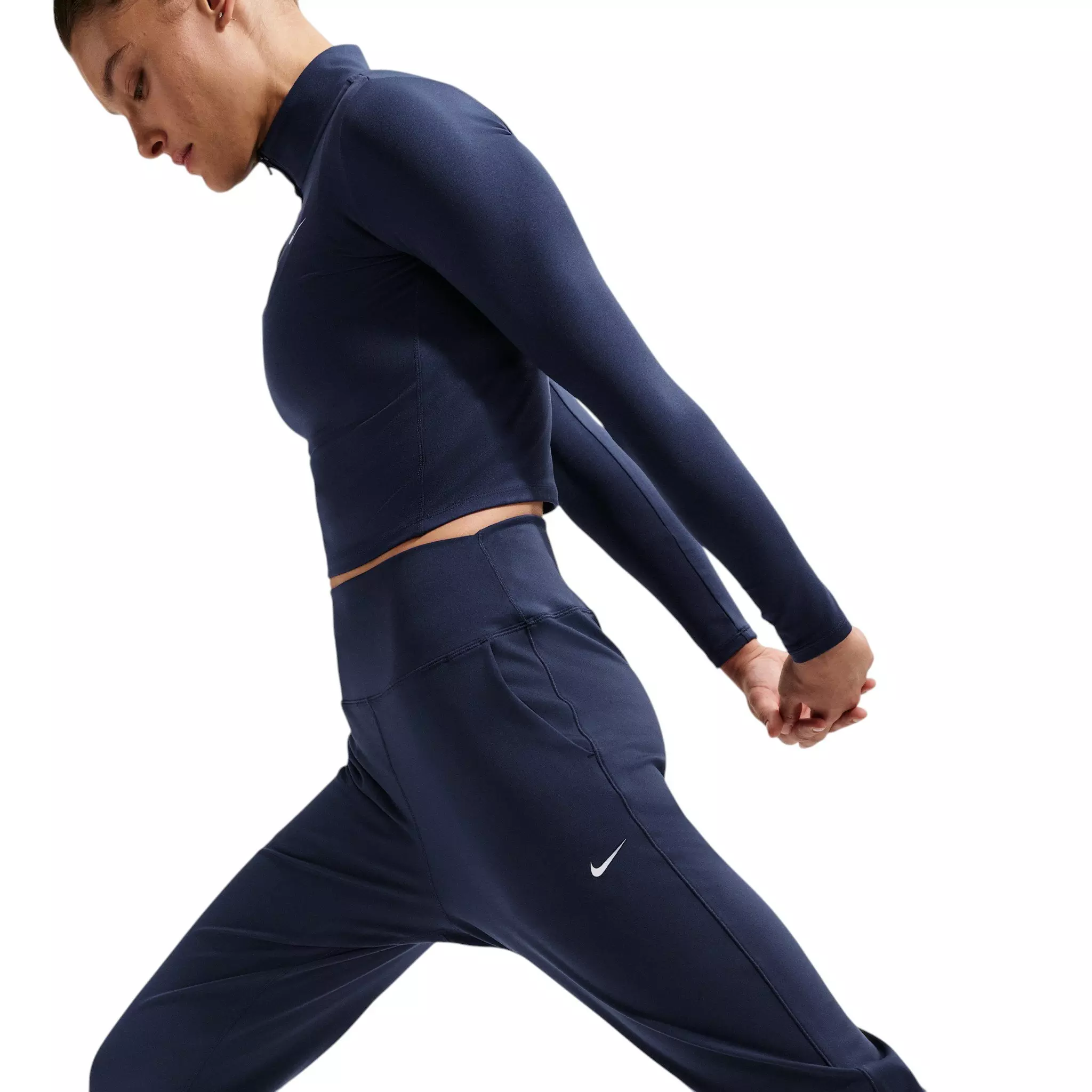 Nike Women's One High-Waisted Full-Length Knit Joggers - Navy/White - NAVY/WHITE