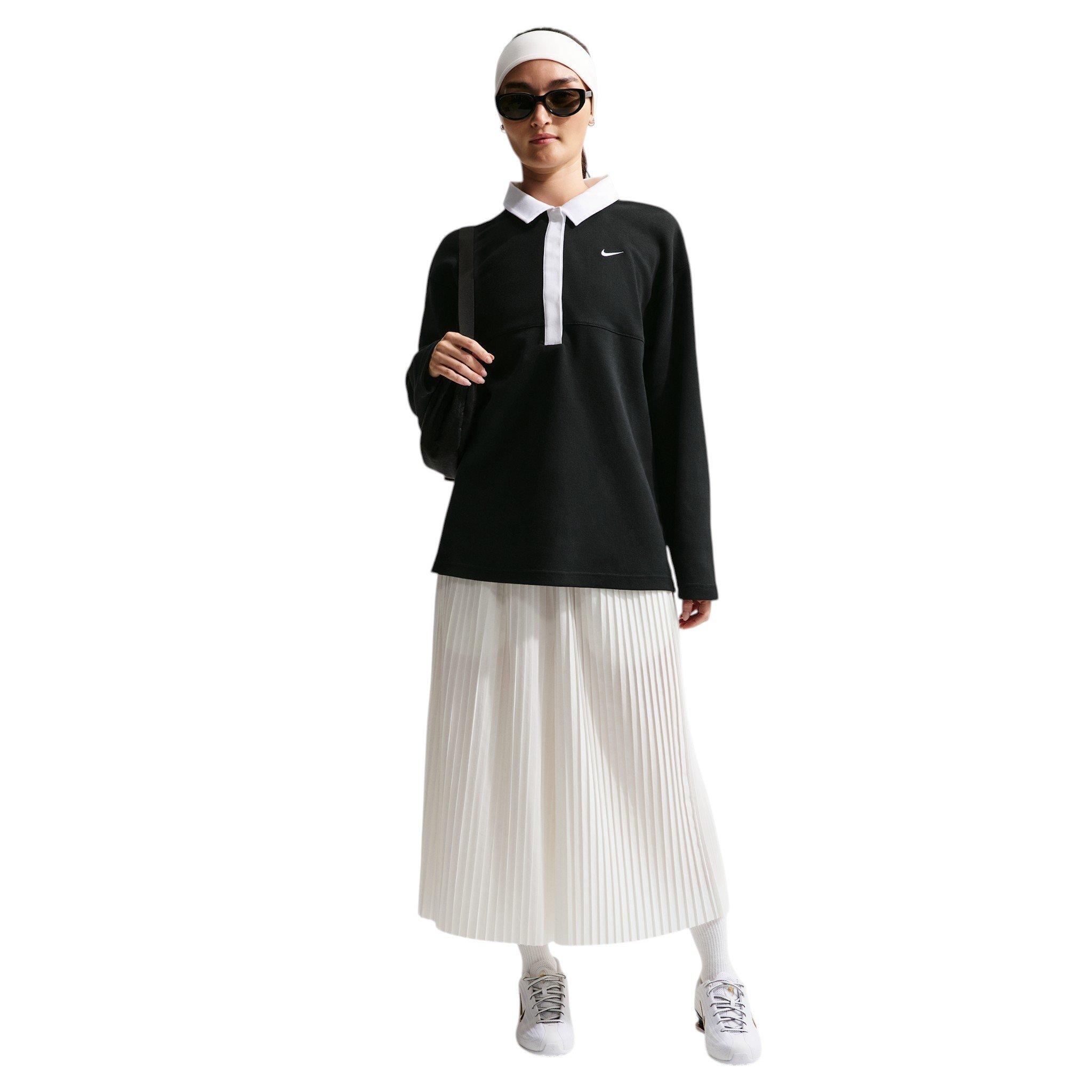 Nike Women's Sportswear Oversized Long-Sleeve Polo - Black/White - BLACK/WHITE