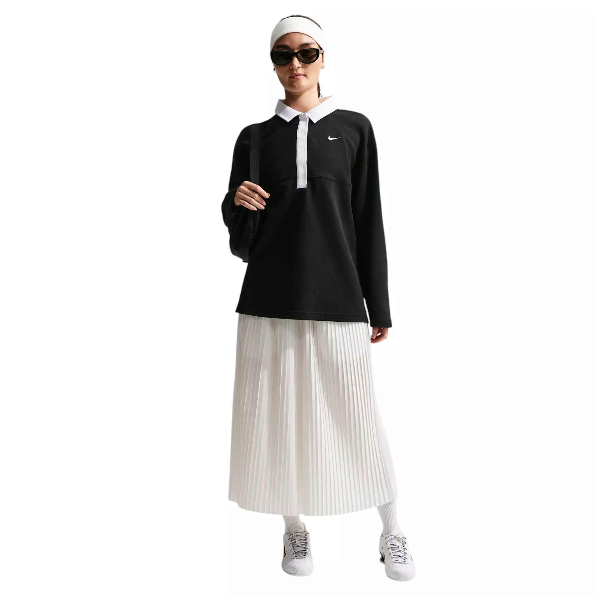 Nike Women's Sportswear Oversized Long-Sleeve Polo - Black/White - BLACK/WHITE