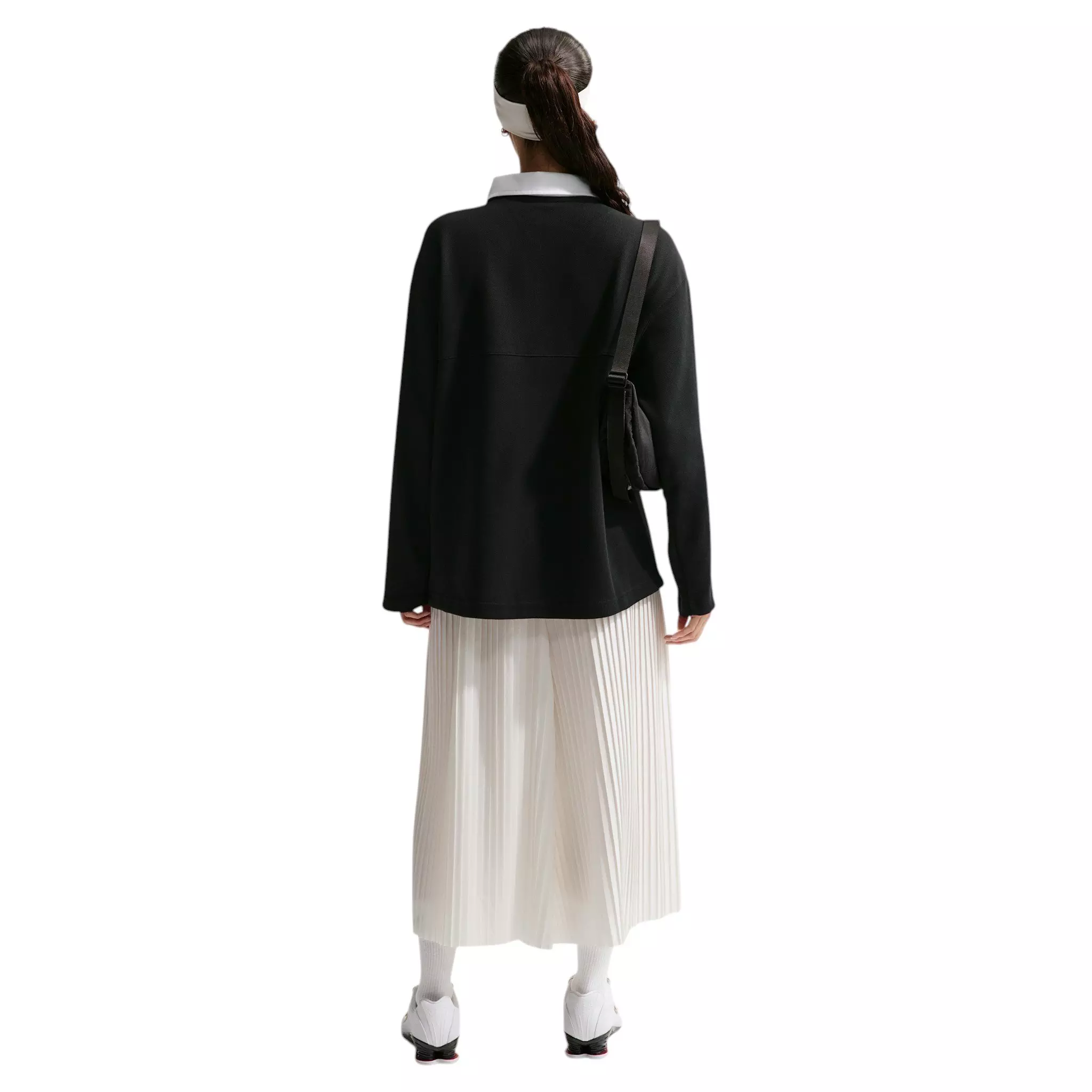 Nike Women's Sportswear Oversized Long-Sleeve Polo - Black/White - BLACK/WHITE