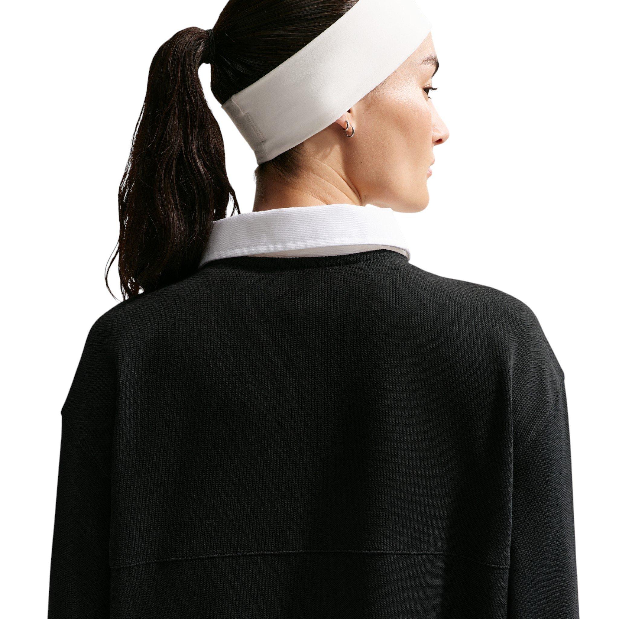 Nike Women's Sportswear Oversized Long-Sleeve Polo - Black/White - BLACK/WHITE