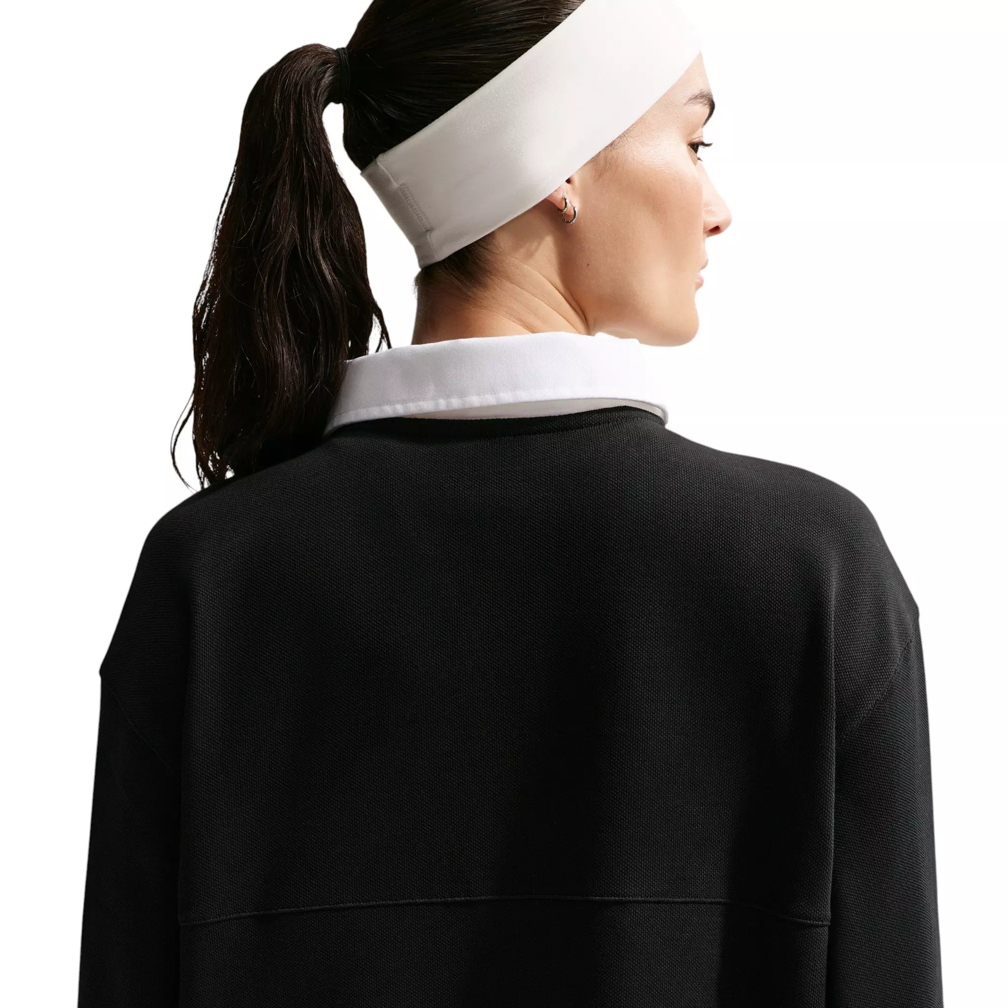 Nike Women's Sportswear Oversized Long-Sleeve Polo - Black/White - BLACK/WHITE